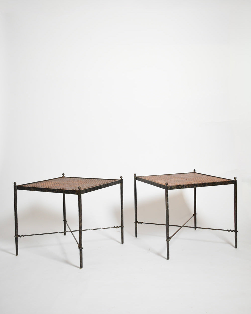 Pair of Wrought Iron and Wicker Side Tables, 1970s by Barracuda Interiors | The Oblist