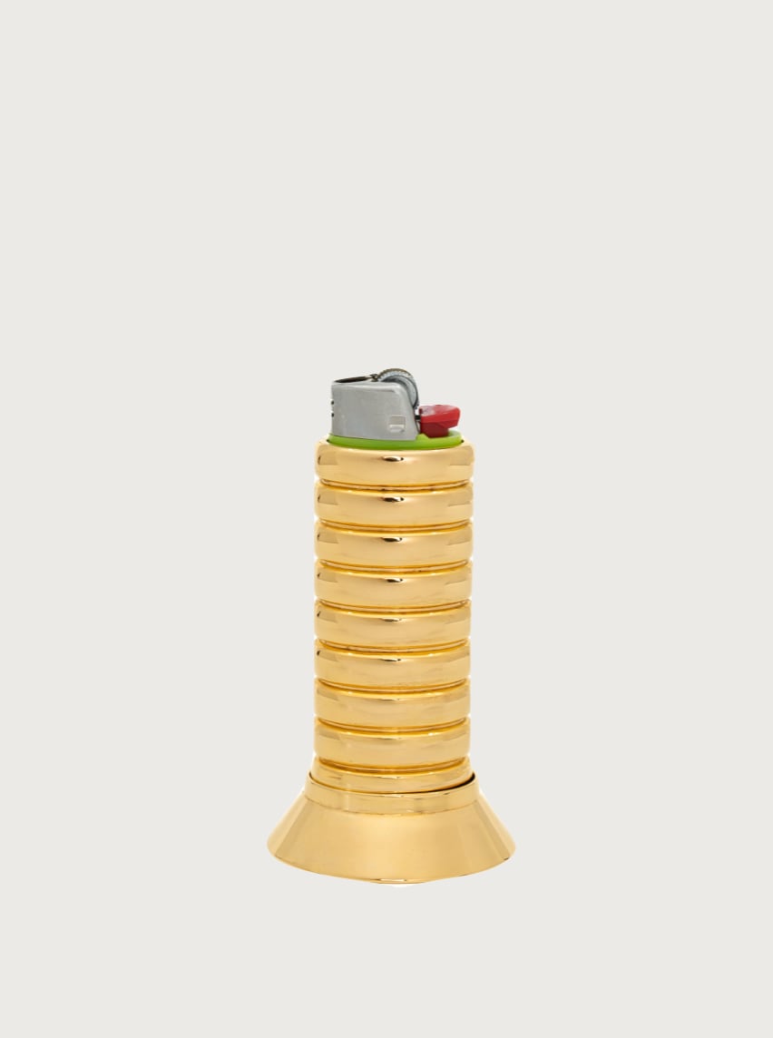 Gio Lighter Holder — top view of gold metal design
