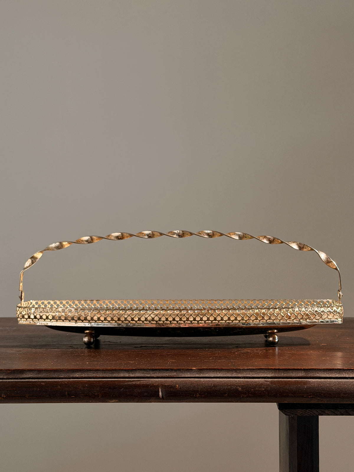 Silver-plated handled basket, Art Deco style — detail view
