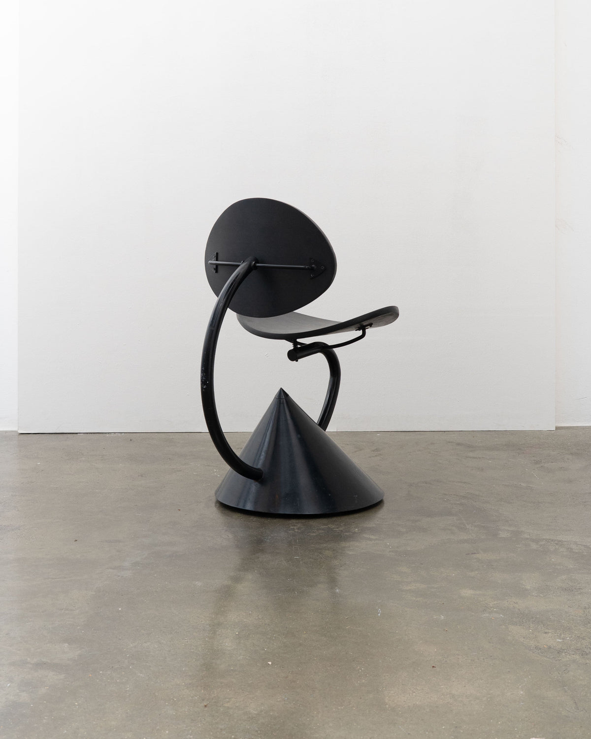 Hotel Zeus Chair by Ron Arad for Zeus, 1992 — side angle showing black metal construction