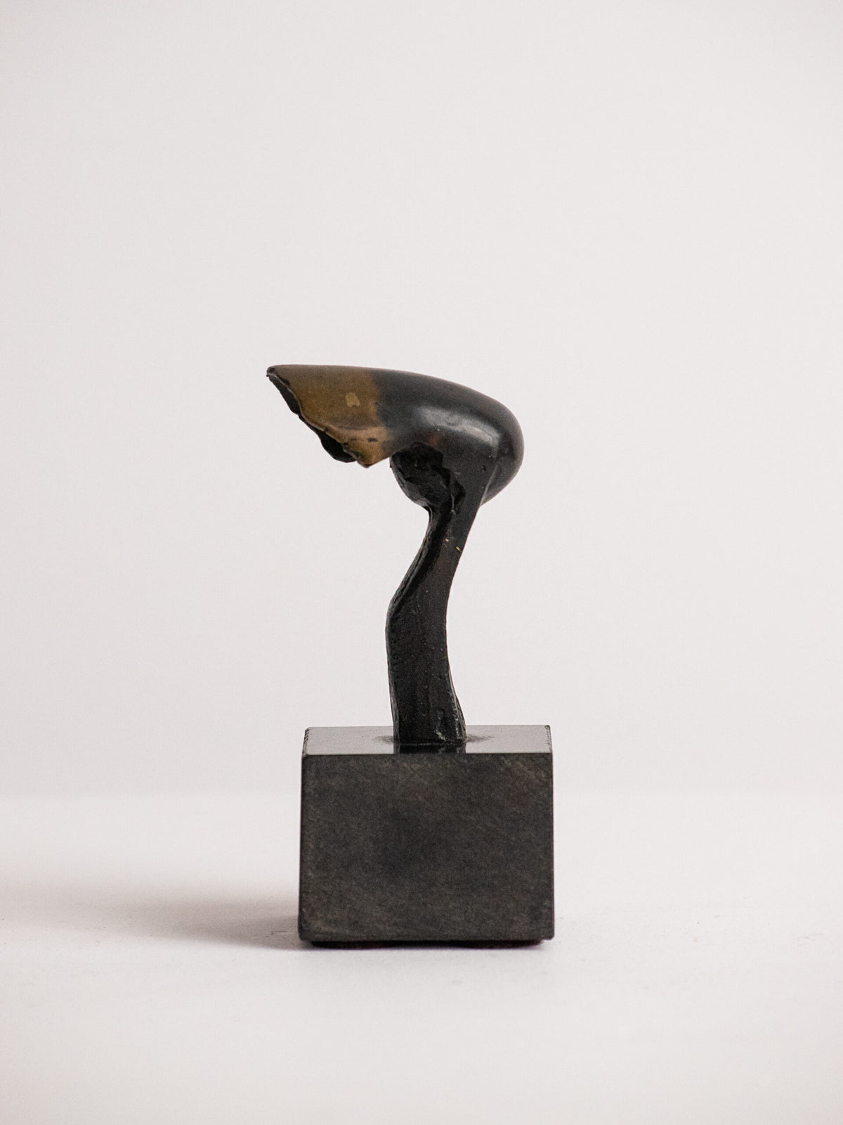 Biomorphic Sculpture in Patinated Metal on a Black Stone Cube, Scandinavian, Late 20th Century — alternate view
