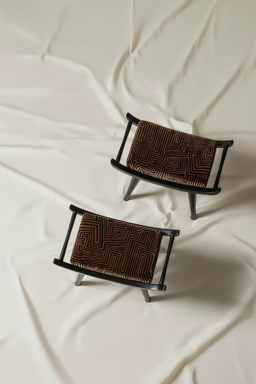 Pantera Chair Stool in Wood and DEDAR Fabric — overhead view on soft fabric