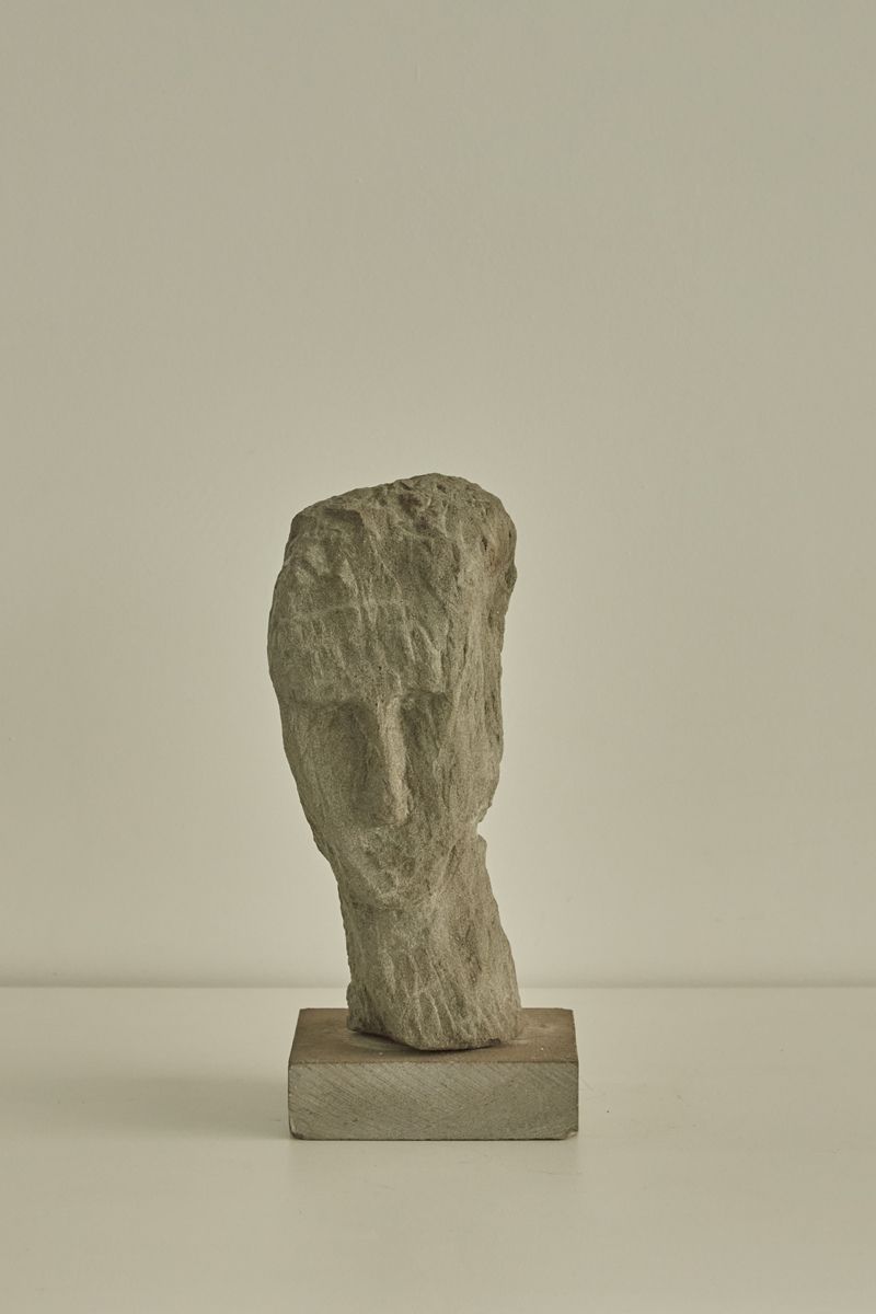 Aldo Nava stone sculpture profile view on wooden base Italy 1950s