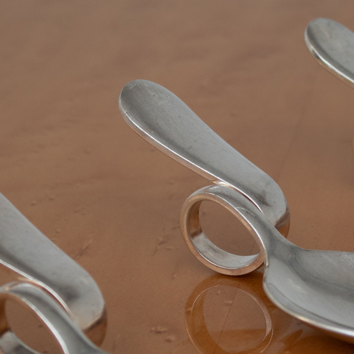 Set of 12 Tasting Spoons by Broggi Milano — close-up on polished stainless steel surface