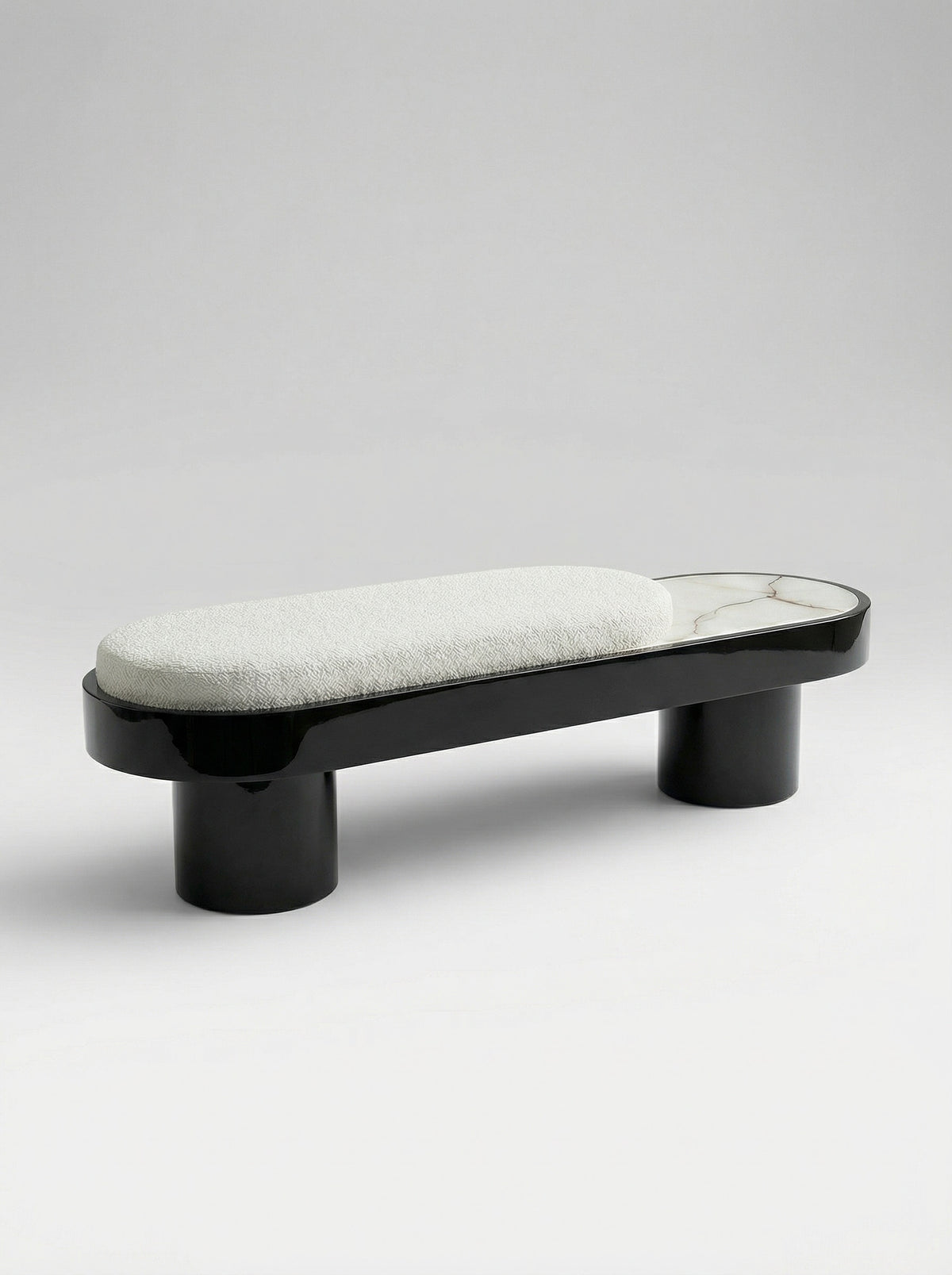 Noto Black Lacquered Wood With Shell Onyx Bench — side angle