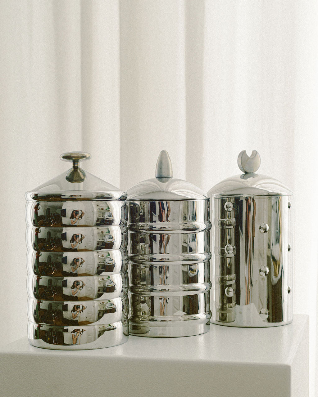 Alessi Kalisto Steel Canisters by Arcā Collections | The Oblist — polished stainless steel finish
