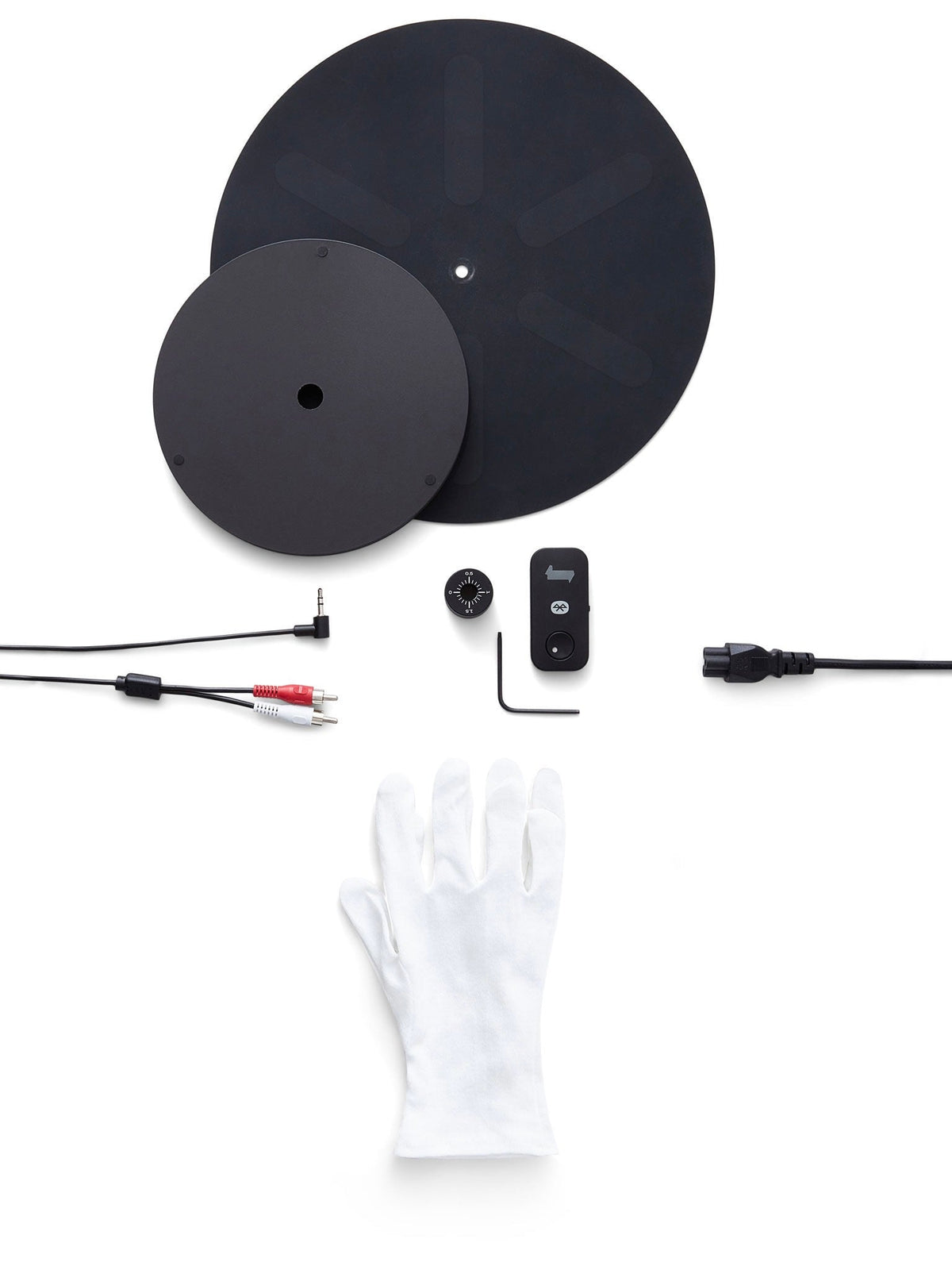 Transparent Turntable Black - Bluetooth — top view of black components and accessories