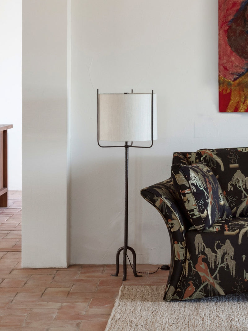 Amiga Floor Light by Project 213A | The Oblist — modern metal base, linen shade