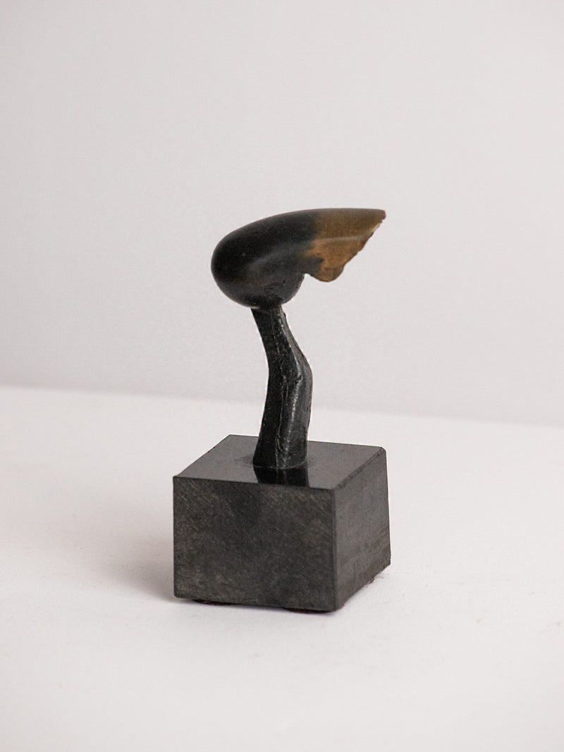 Biomorphic Sculpture in Patinated Metal on a Black Stone Cube, Scandinavian, Late 20th Century by Studio Ecubed
