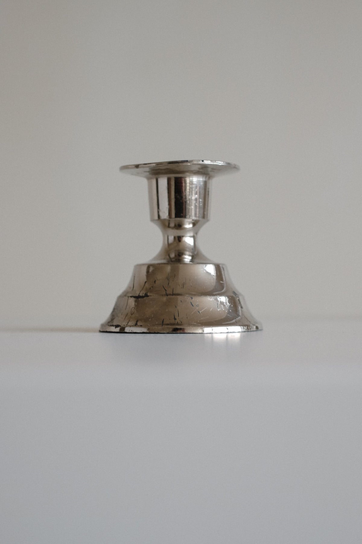 Set of 2 Candle Holders — side view of tarnished silver finish