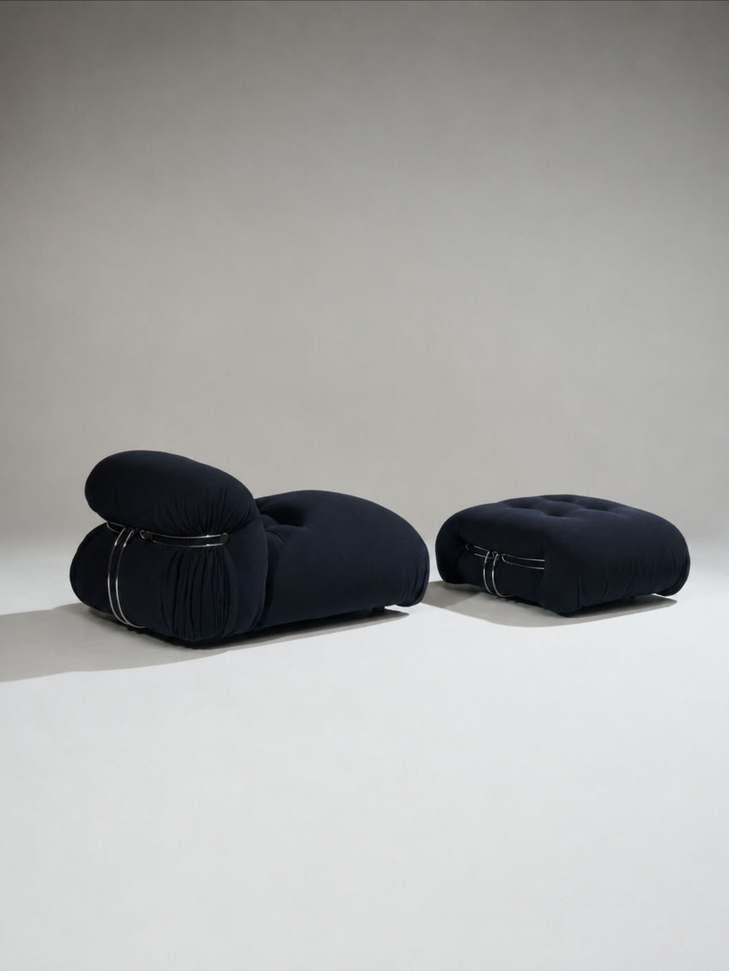 Soriana Chaise Longue and Pouf Set by Afra & Tobia Scarpa in Navy Boucle by Rémanence | The Oblist