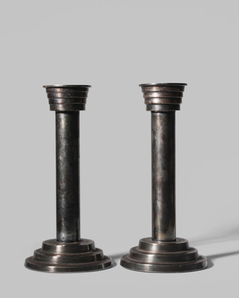 Art Deco Patinated Silver-Plated Metal Candlestick Holders by Vintage Stories | The Oblist