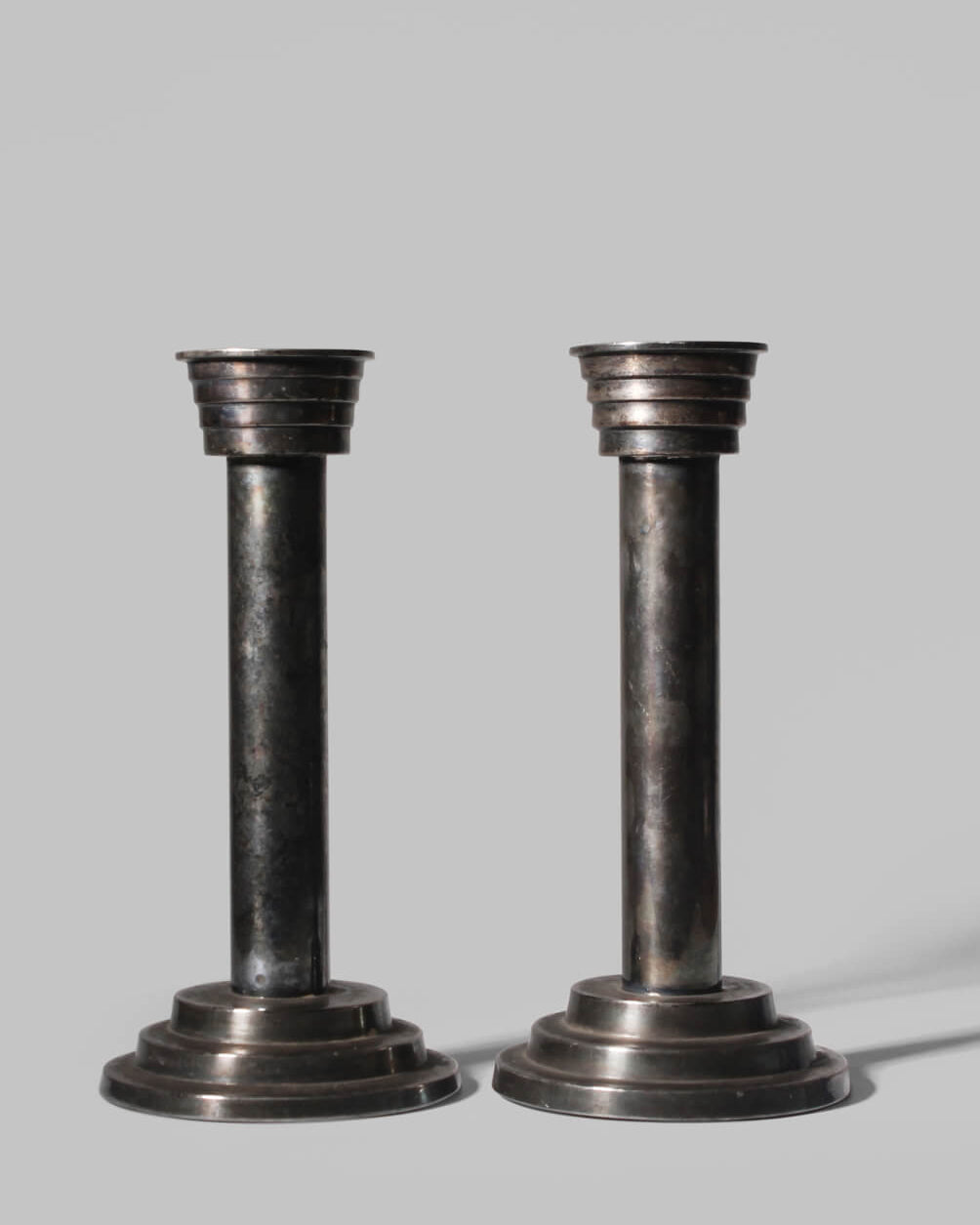 Art Deco Patinated Silver-Plated Metal Candlestick Holders by Vintage Stories | The Oblist