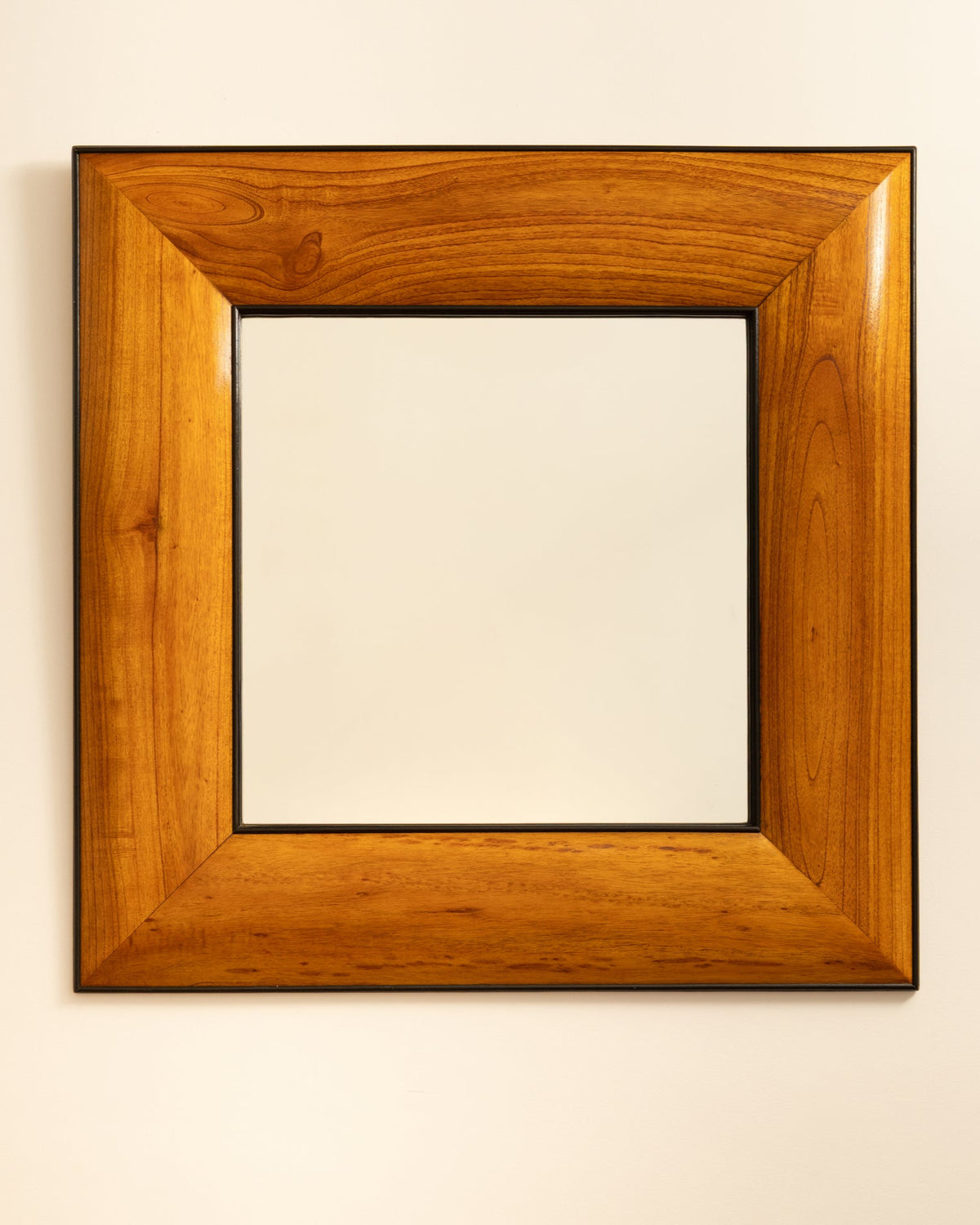 Square wooden mirror with wide grain frame, Italian 1950s design