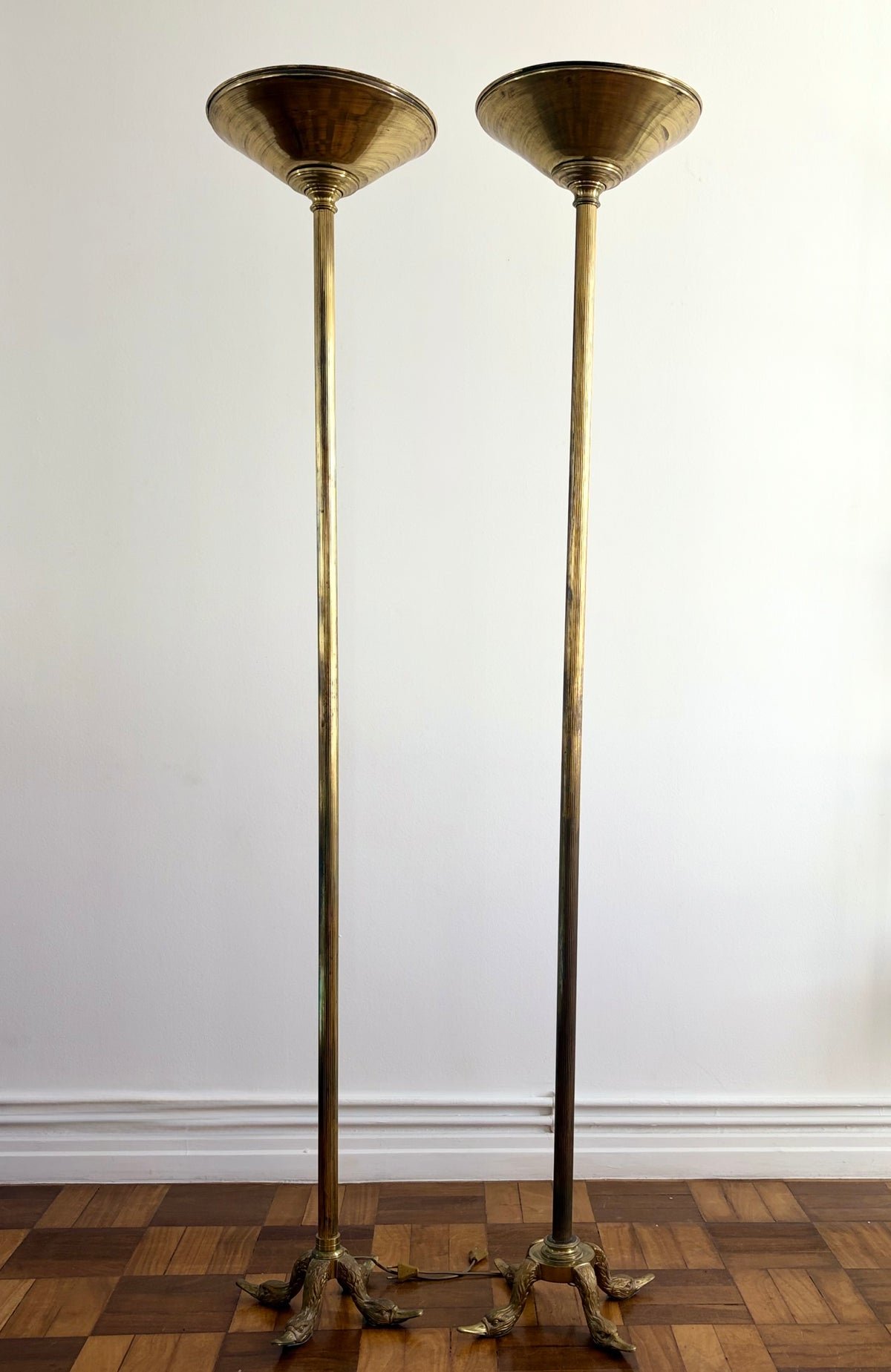 Pair of Monumental Brass Swan Torchères from the Hotel Ritz Lisbon — side angle