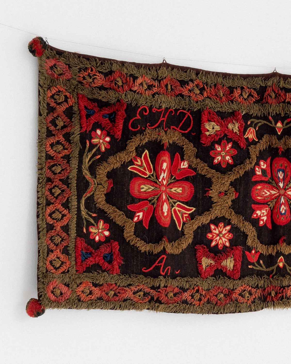 Embroidered floral detail of 1851 Swedish wedding tapestry