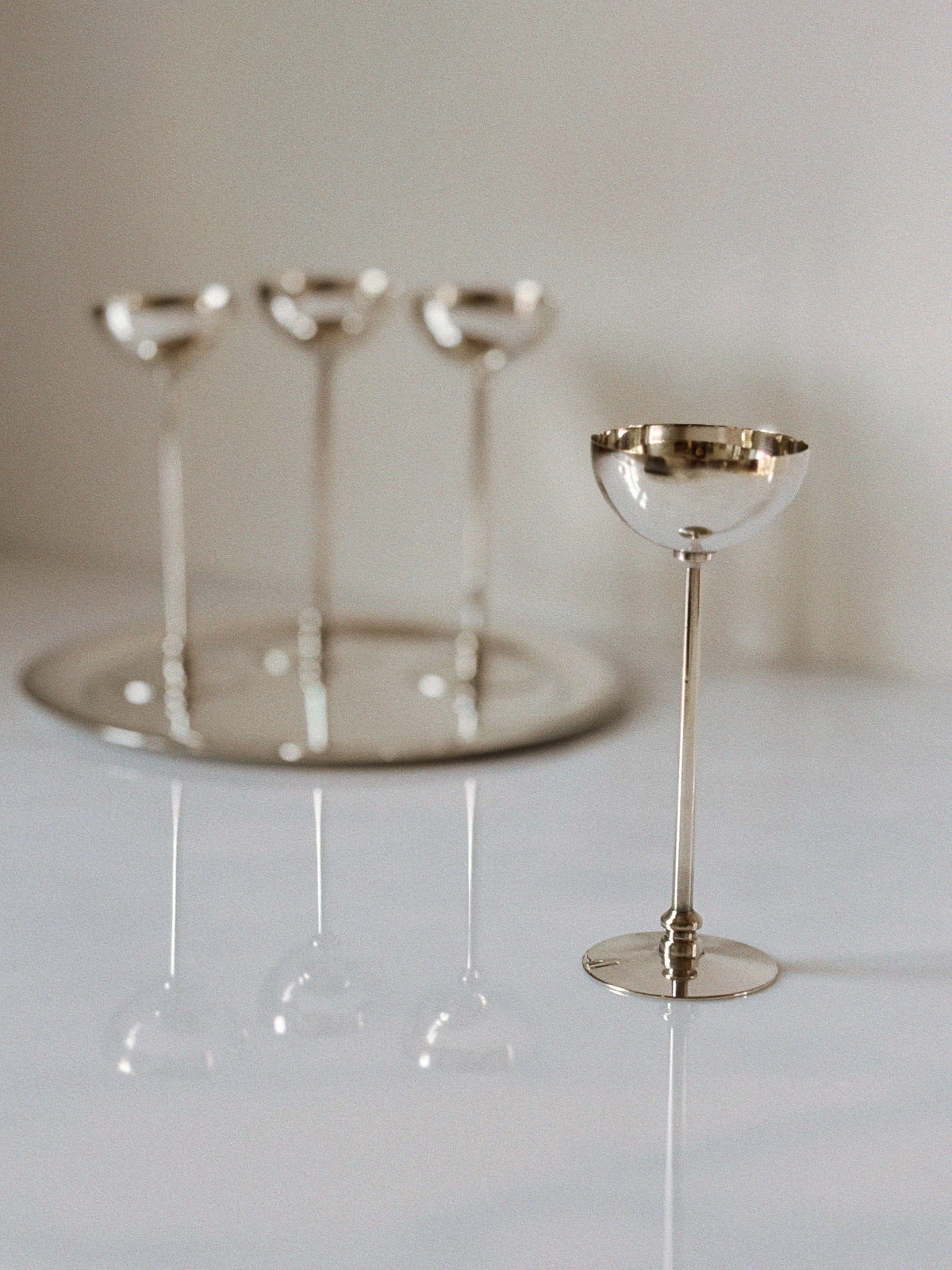 Silver plated coupe glass detail from 1970s Polish server set