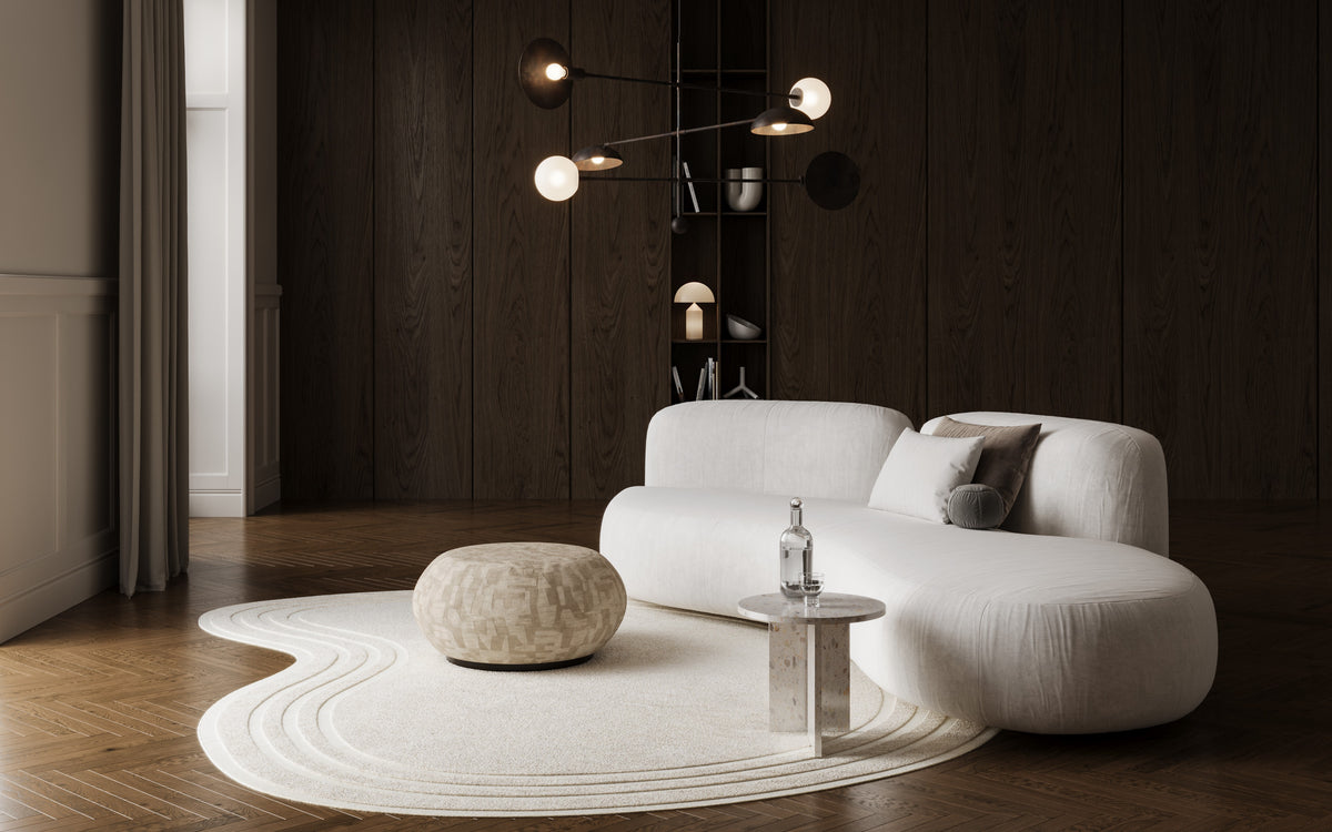 Wooden Stool Pouf - KUNA Series in Smoked Oak — lifestyle setting