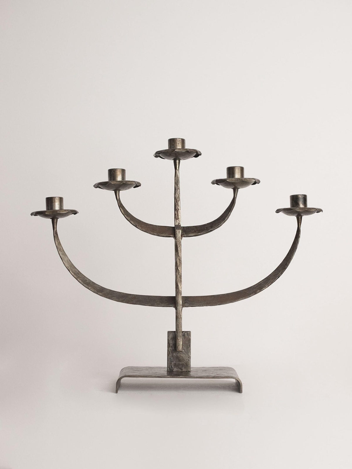 Vintage Hand-Forged Candle Holder in Metal — side angle