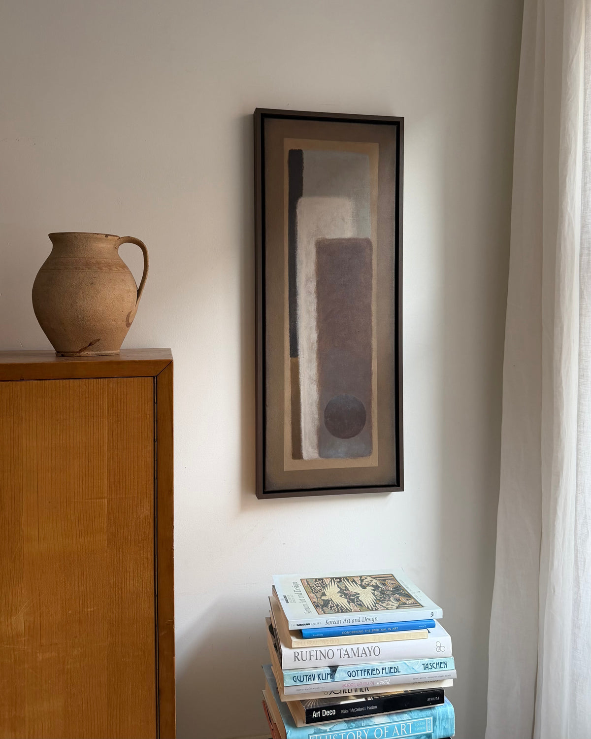 Mauve Sunset - Wood and Linen Painting Contemporary Style — side angle