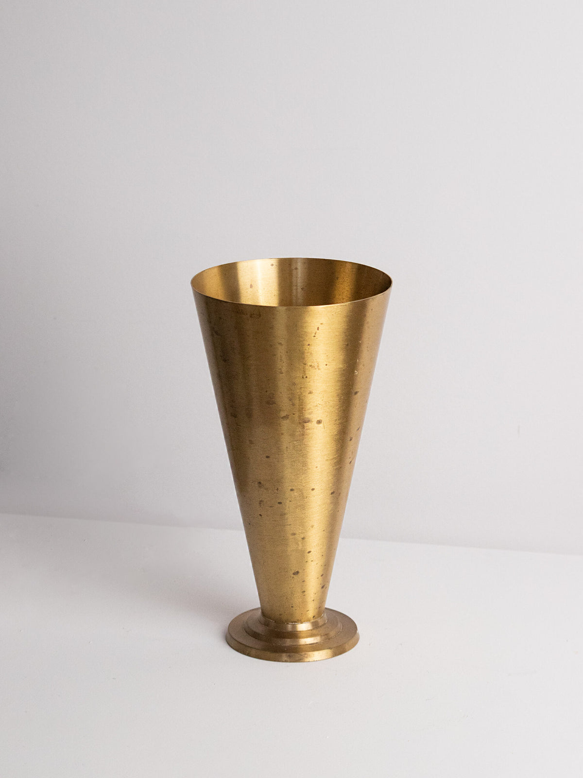 Art Deco Conical Brass Vase on Three-Step Ziggurat Foot, Continental Europe, circa 1930s — view 9
