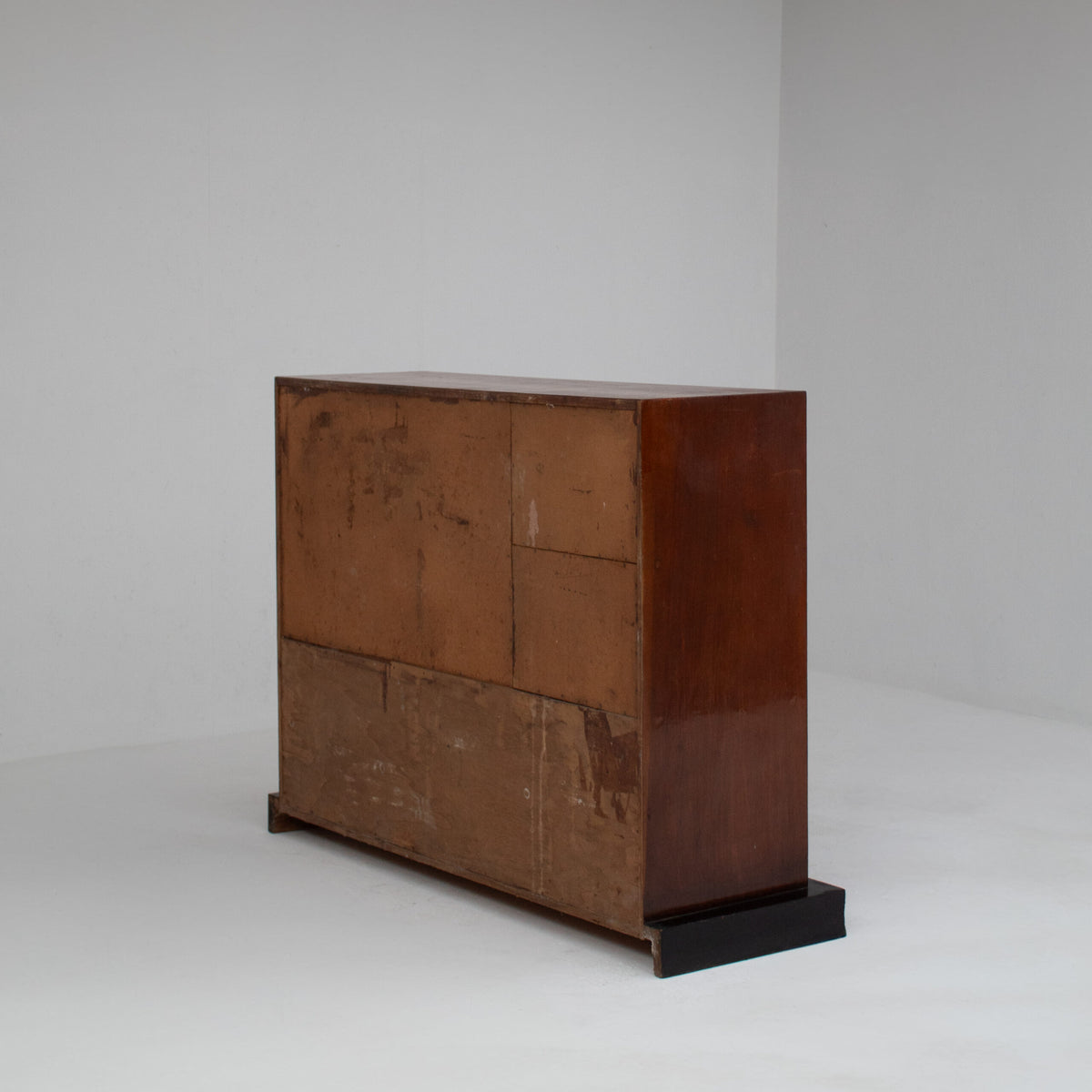 Art Deco Wooden Cabinet with Black Lacquered Door — close-up