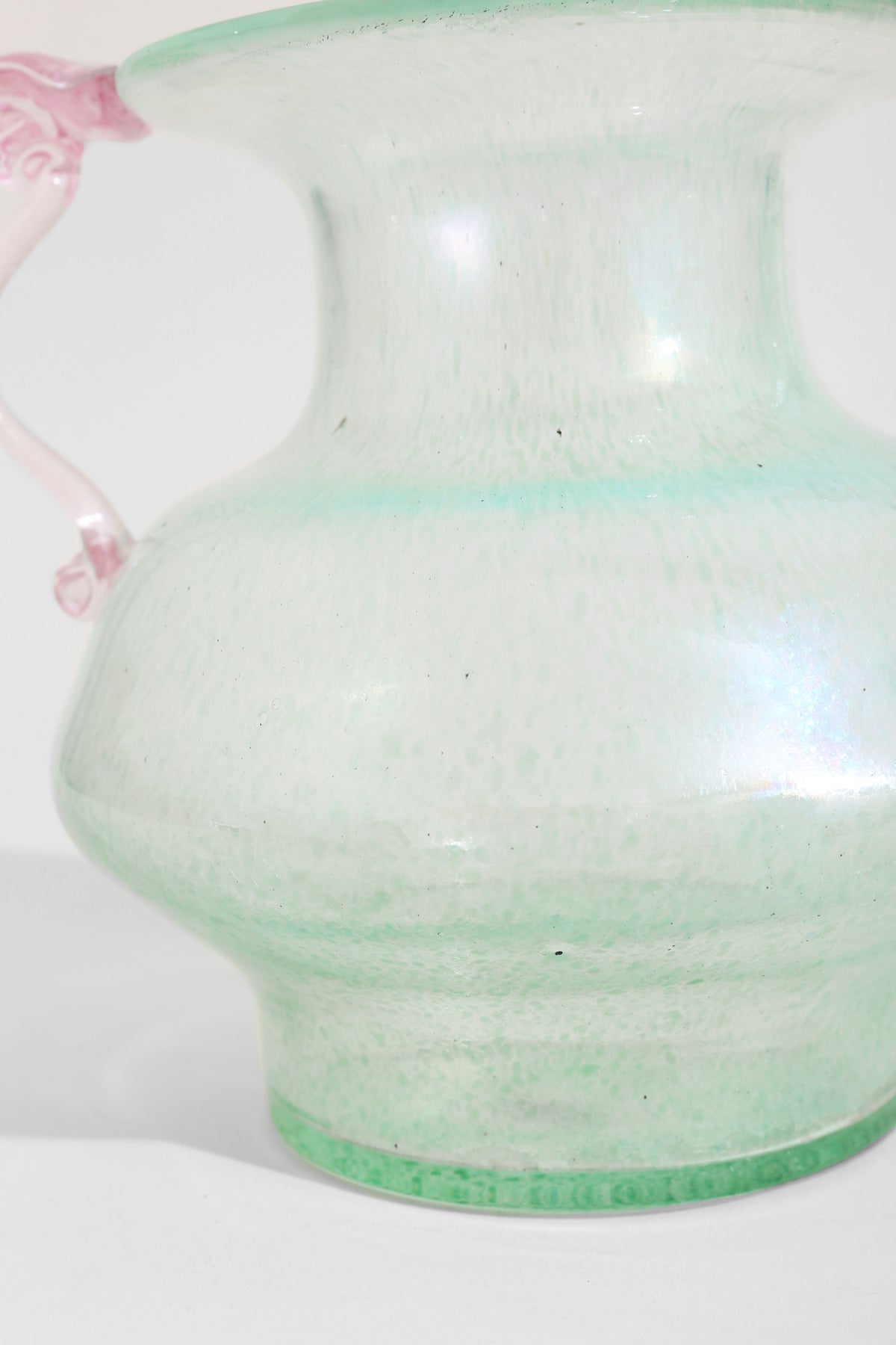 Italian Murano Glass Amphora — top view highlighting green and pink glass details