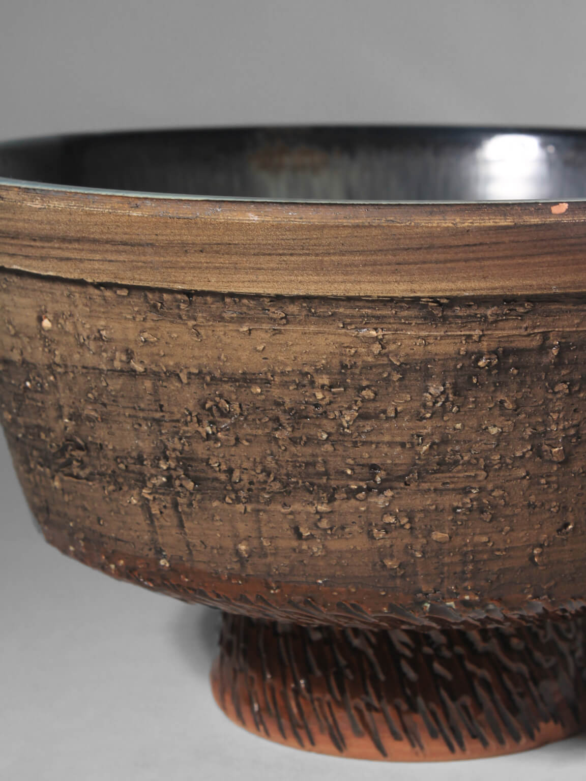 Textured And Glossy Glaze Ceramic Pedestal Bowl From Tilgmans, Sweden, 1960s — lifestyle setting