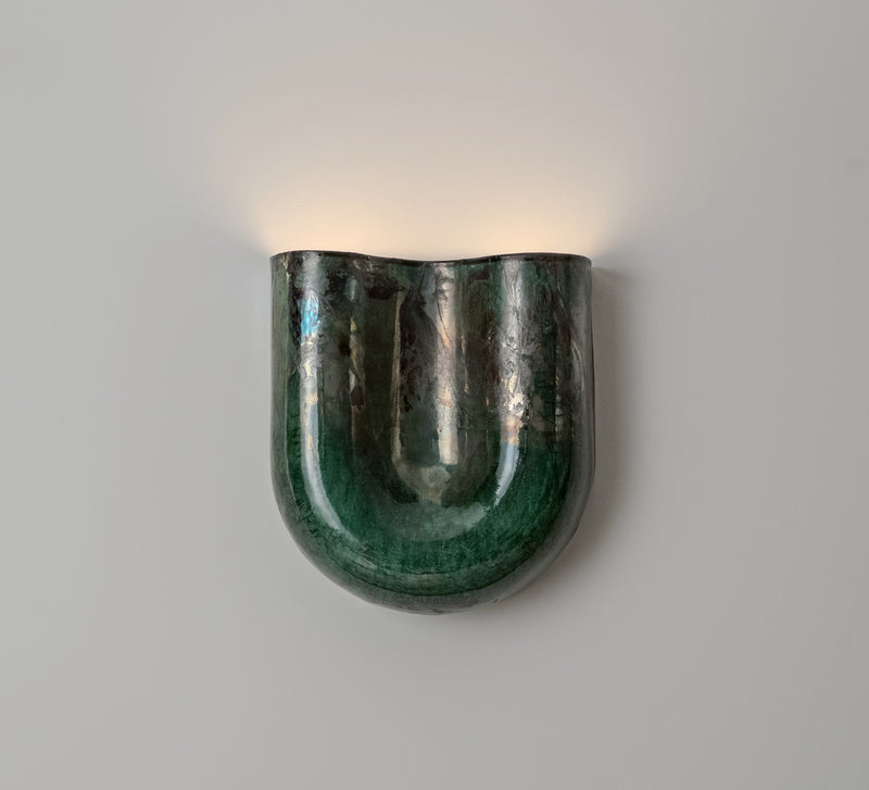 Wabi-Sabi Wall Light in Ceramic - Onda Raku Green by Arrived Aliens | The Oblist