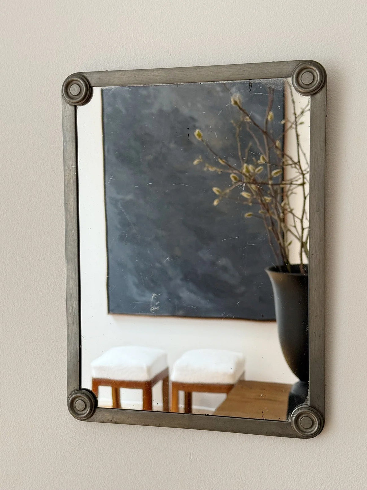 Pewter Mirror, FAK Svenskt Tenn — side angle showing wall-mounted design