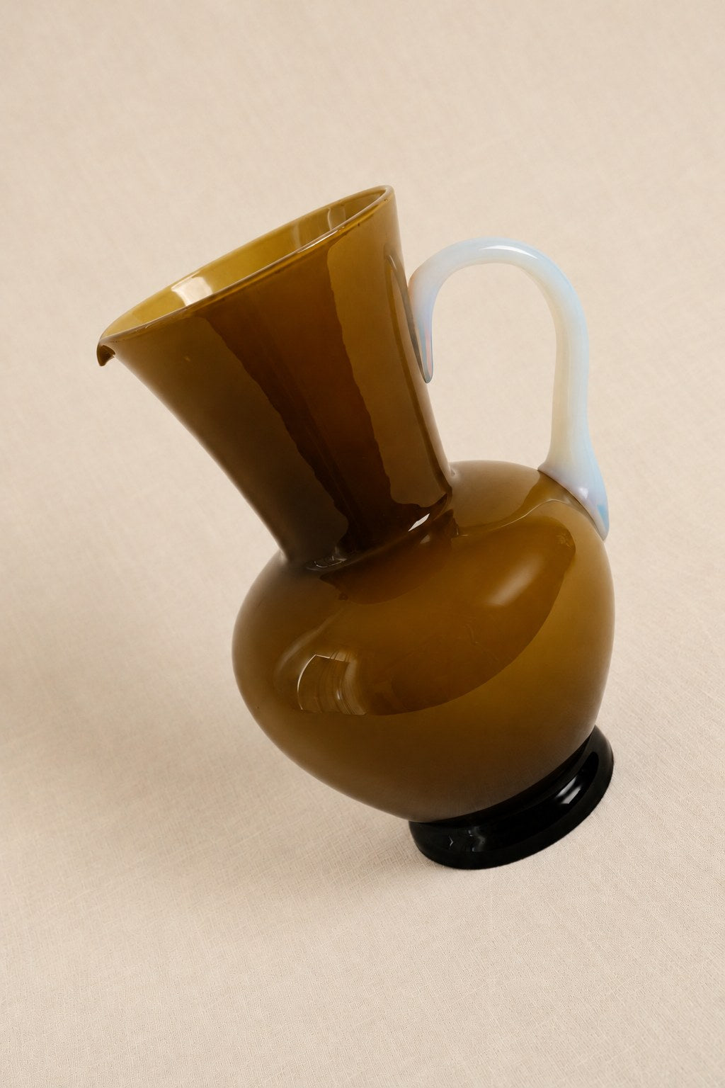Vintage Amber Glass Pitcher with Opaline Handle — lifestyle setting
