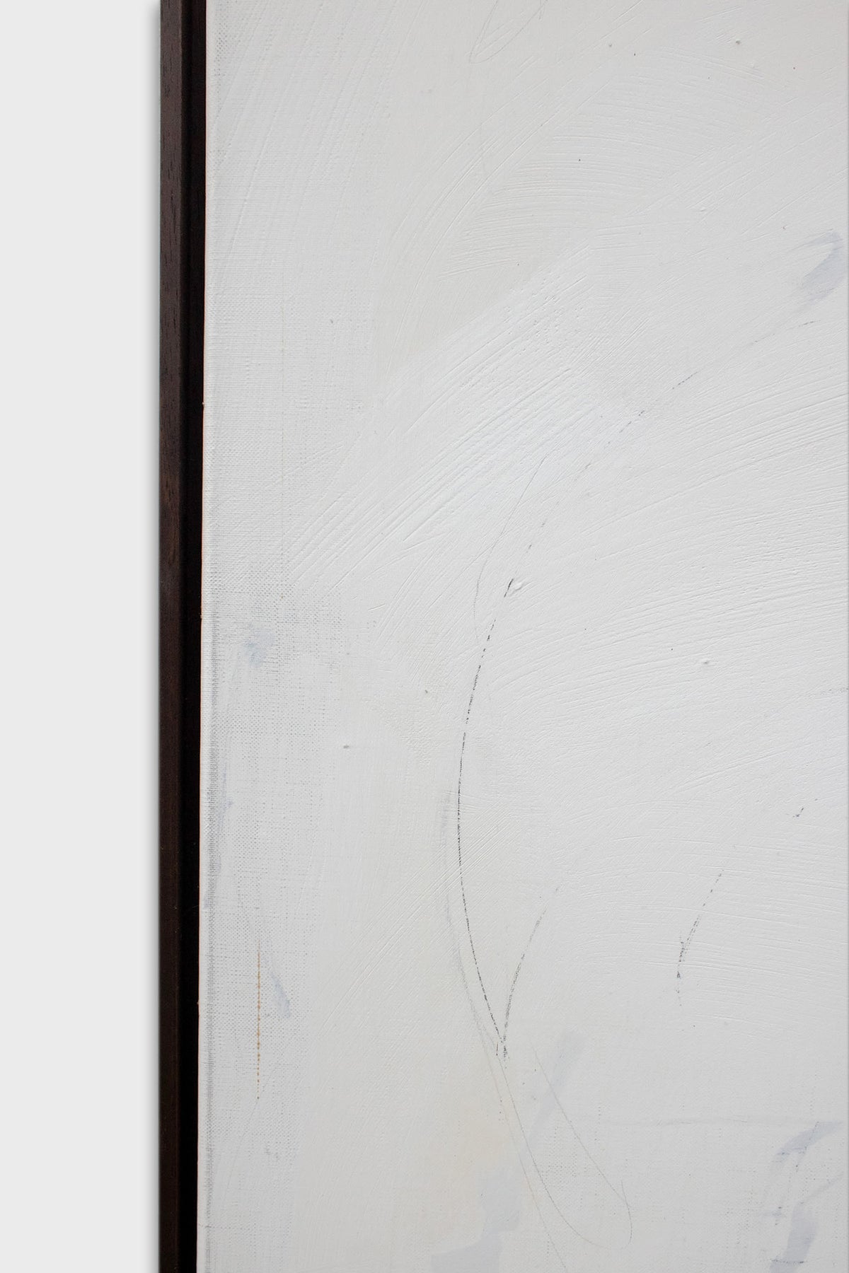 Close-up detail of textured white linen canvas with subtle brushstrokes