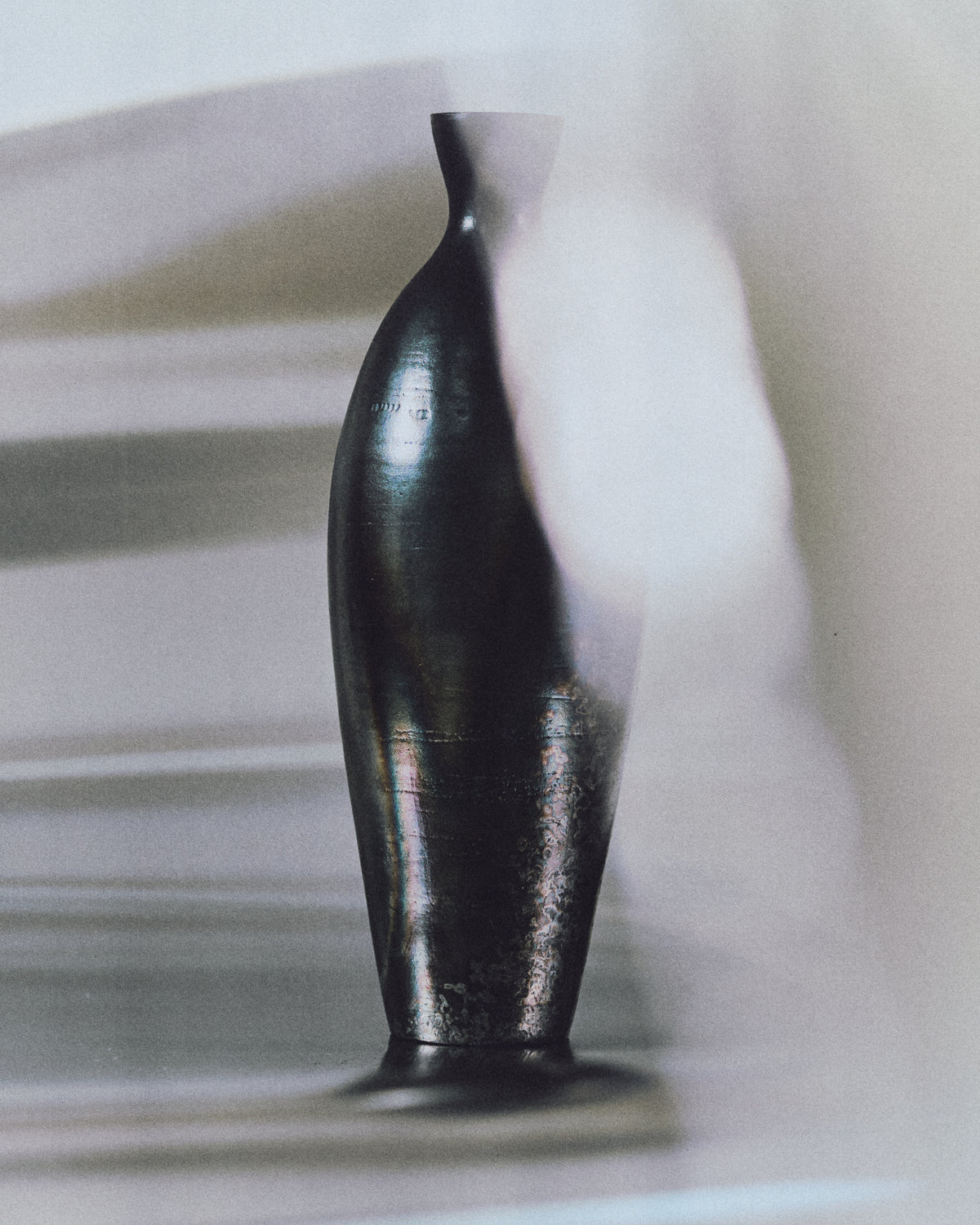 Oleum Vase – Metallic Black Raku — detail view