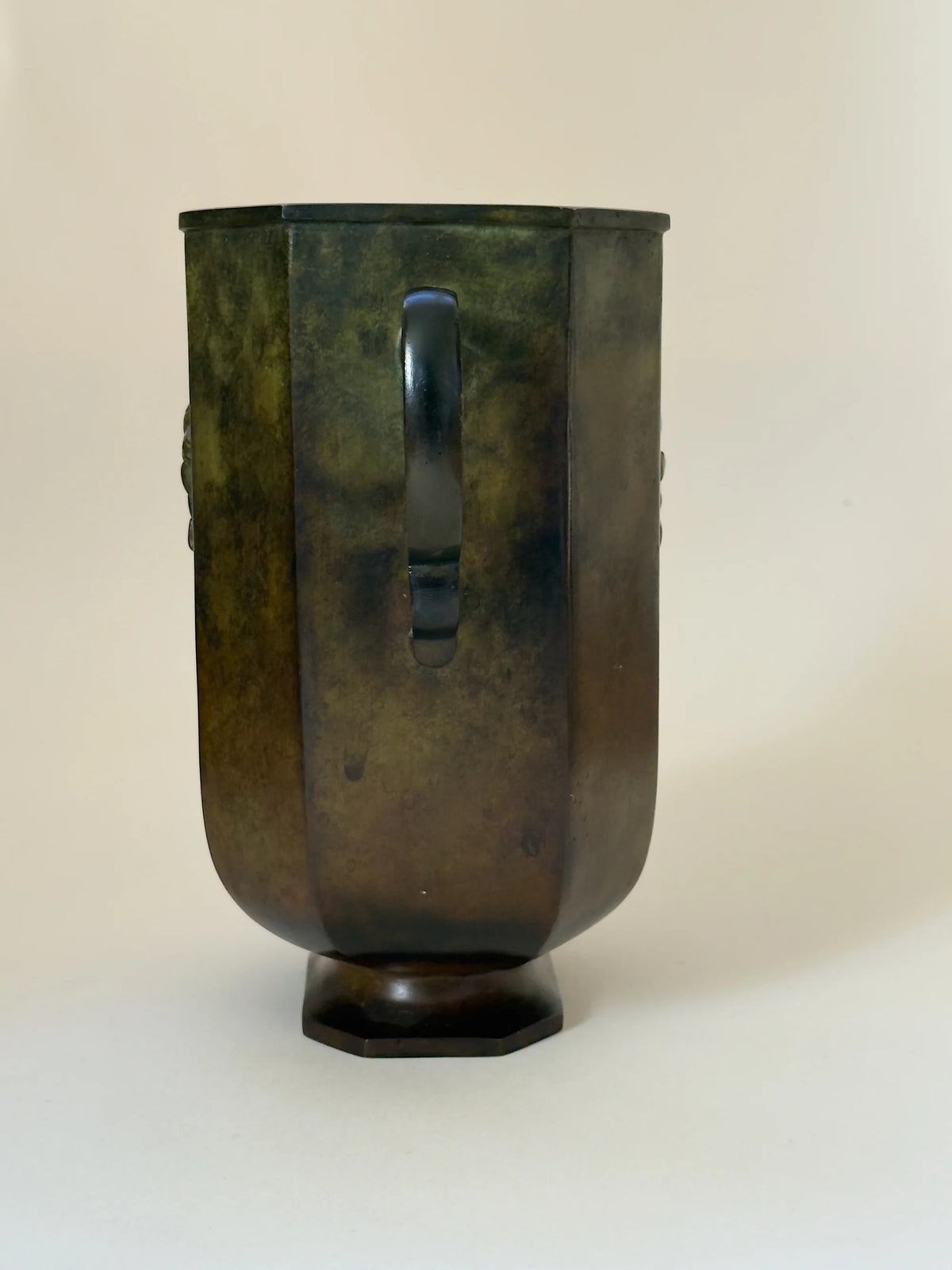Art Deco Bronze Vase by GAB, Sweden, 1920s–30s — side view highlighting dark bronze color and handle