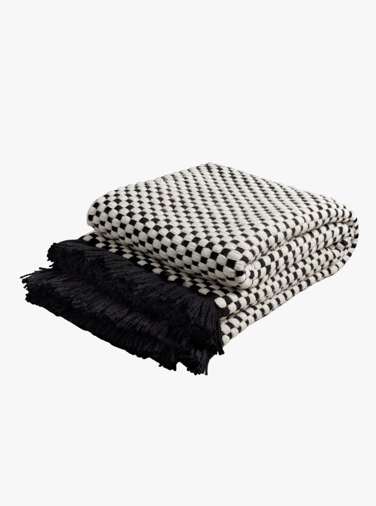 Damier Throw - Black — side view of folded woven throw blanket