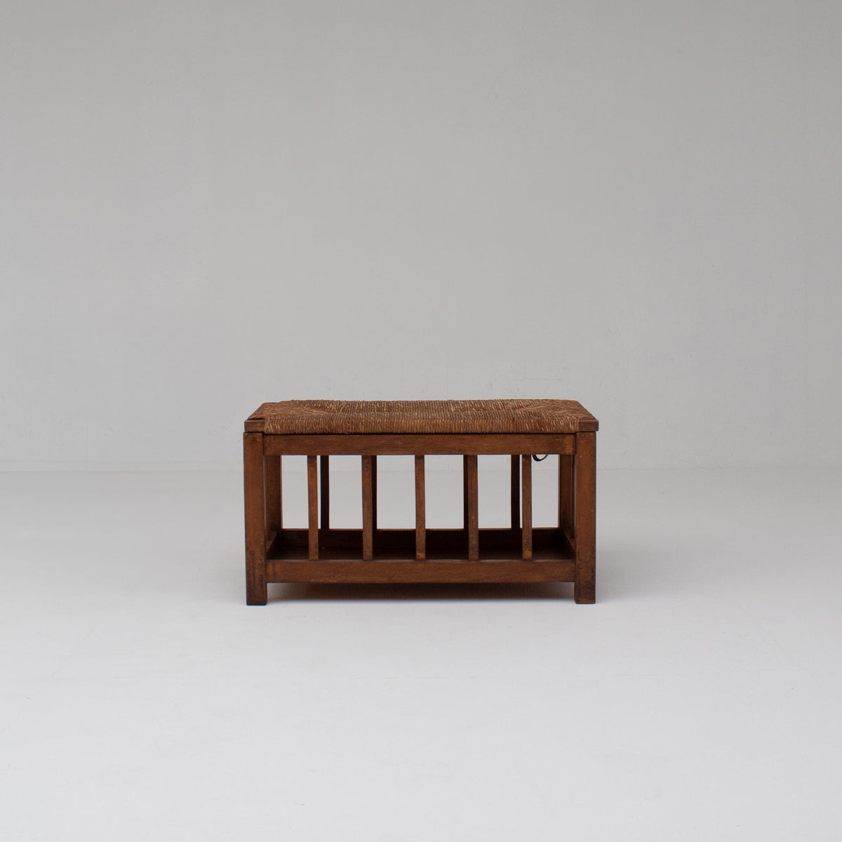 French Oak Storage Bench with Woven Rush Seat by Malata Antwerp | The Oblist