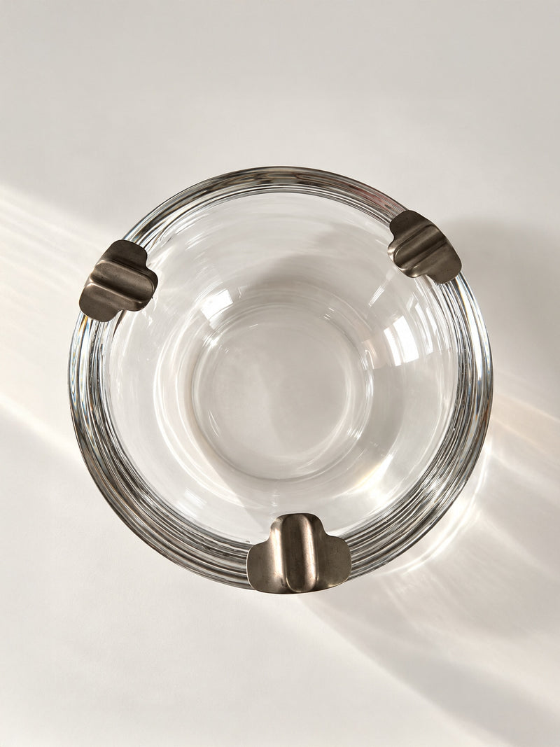 Large Italian Art Deco Glass Centerpiece Bowl with Metal Mounts - 1940s by Dodo Vintage | The Oblist