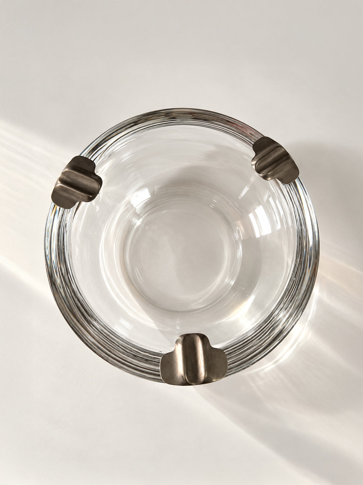 Large Italian Art Deco Glass Centerpiece Bowl with Metal Mounts - 1940s by Dodo Vintage | The Oblist