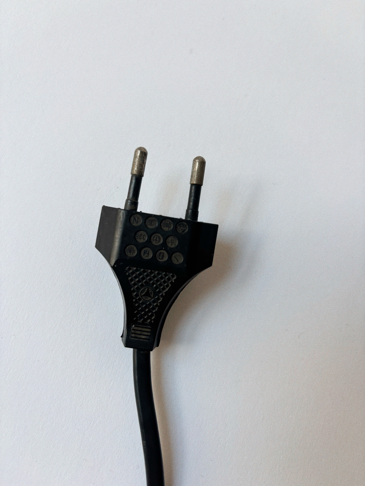 Arched Metal and Glass Lamp, Italy c. 1990’s - 2000’s — close-up of black power plug