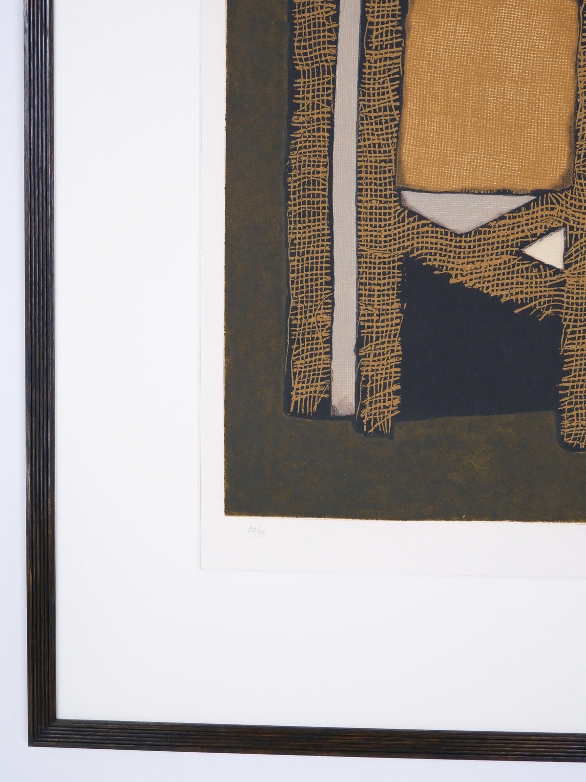 Detail of Conrad Marca-Relli Joan Prats etching with burlap texture