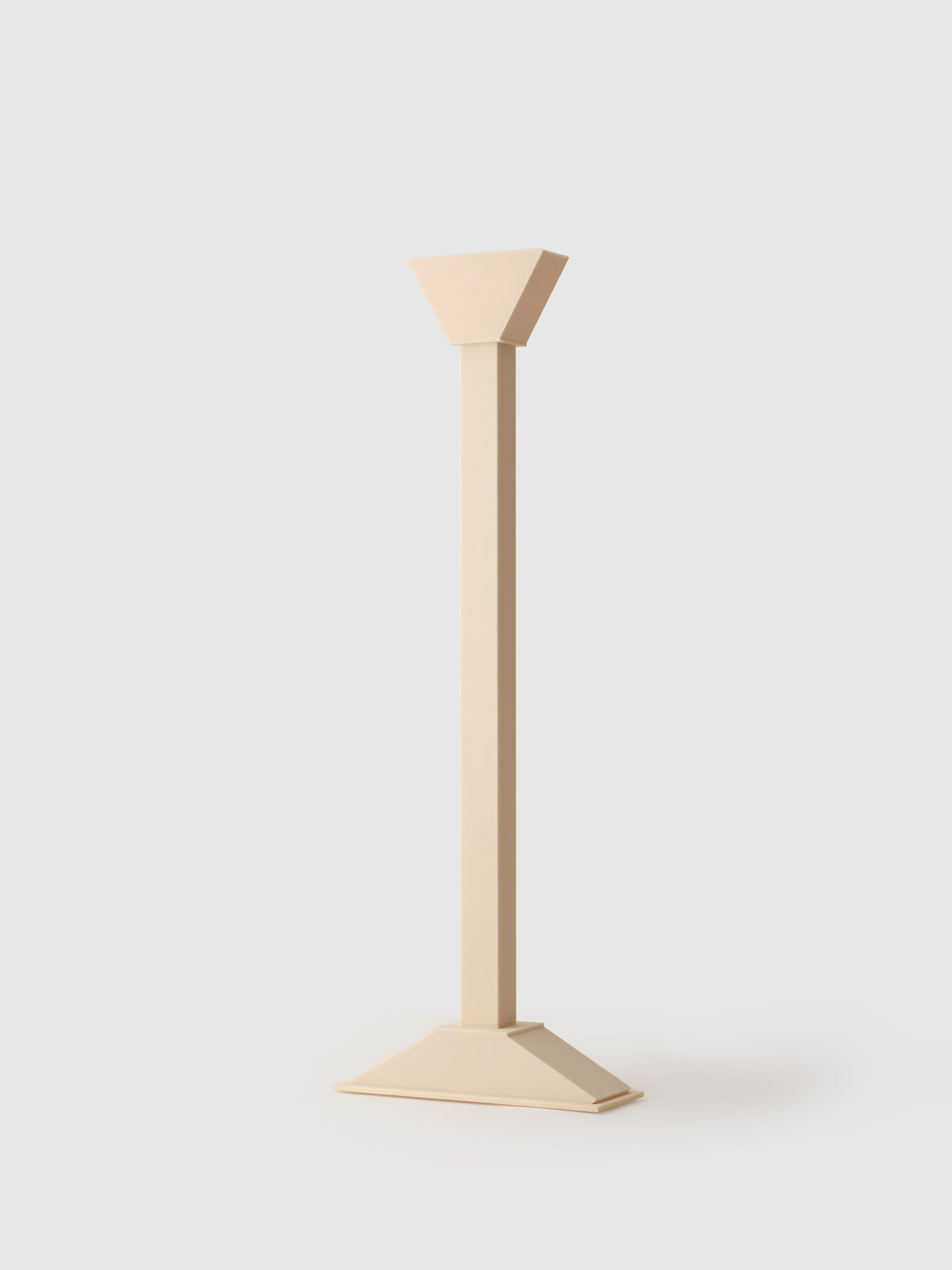 Minimalist beige wooden floor lamp with geometric lampshade