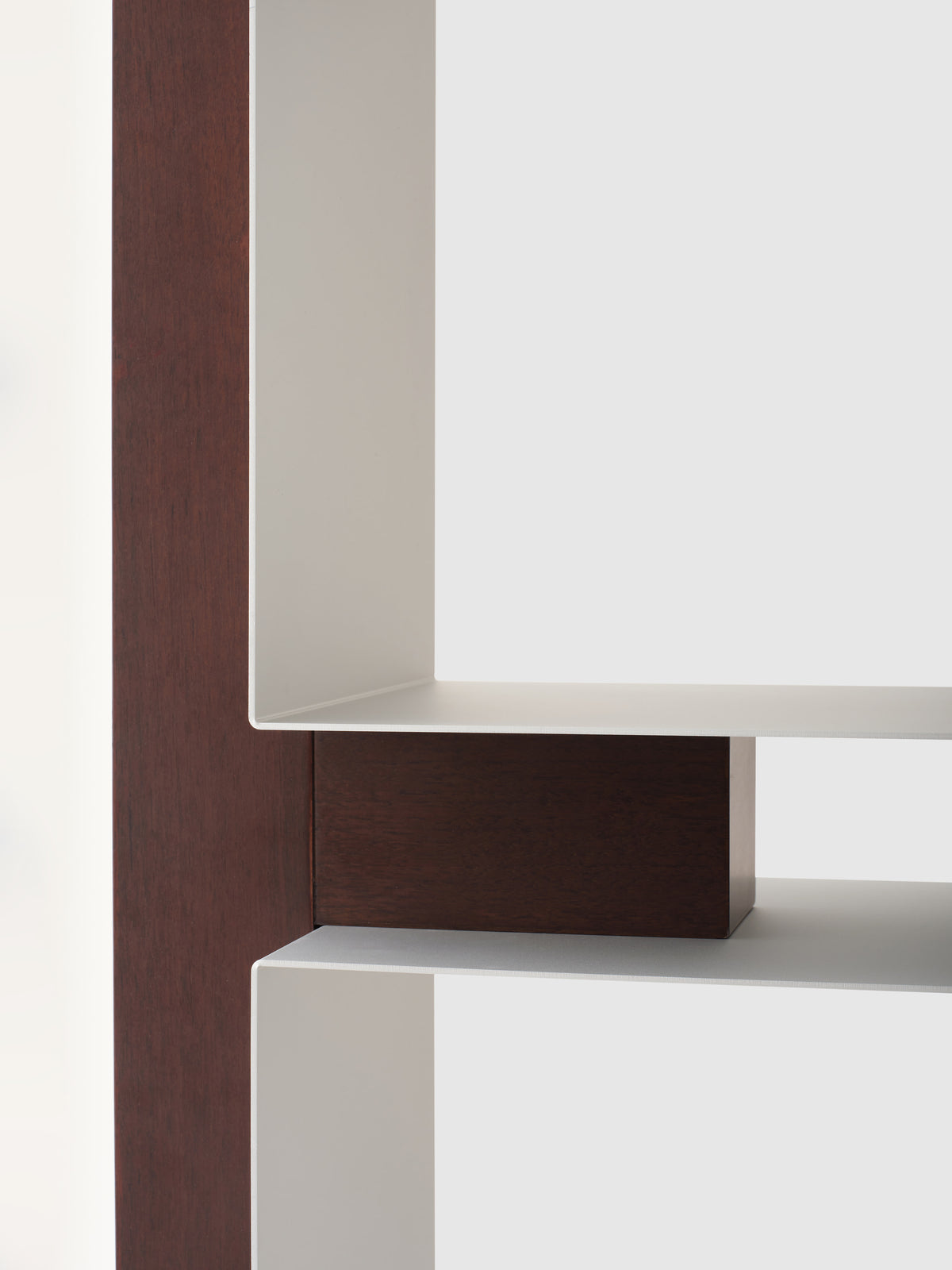 Dado shelf geometric wood and white composition detail view