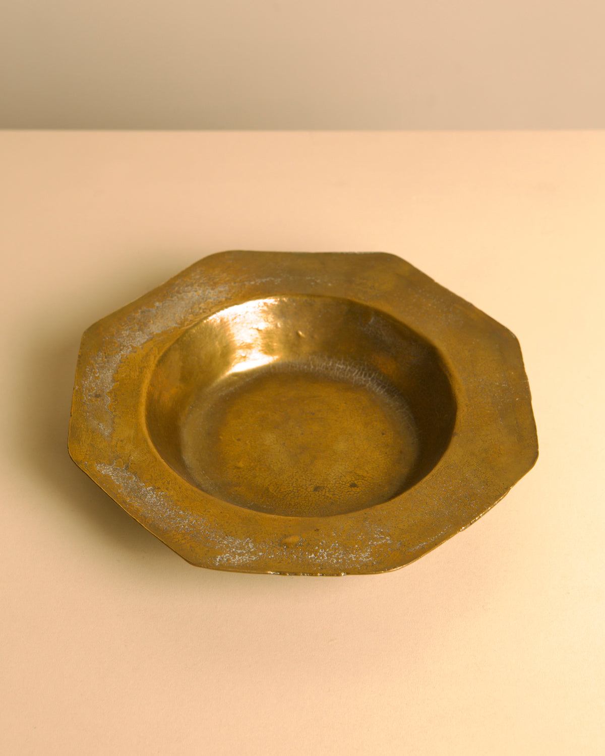 Italian patinated solid brass catchall tray, 1960s — detail view