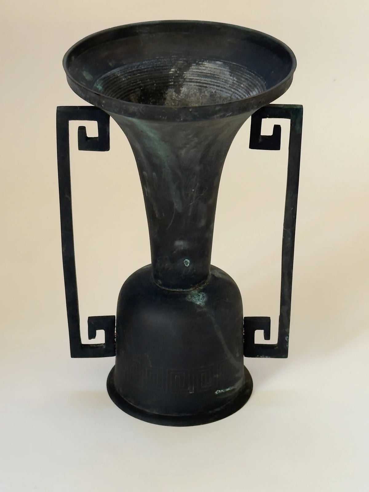 Antique Japanese Bronze Temple Vase, 19th Century — side angle showing intricate handle design