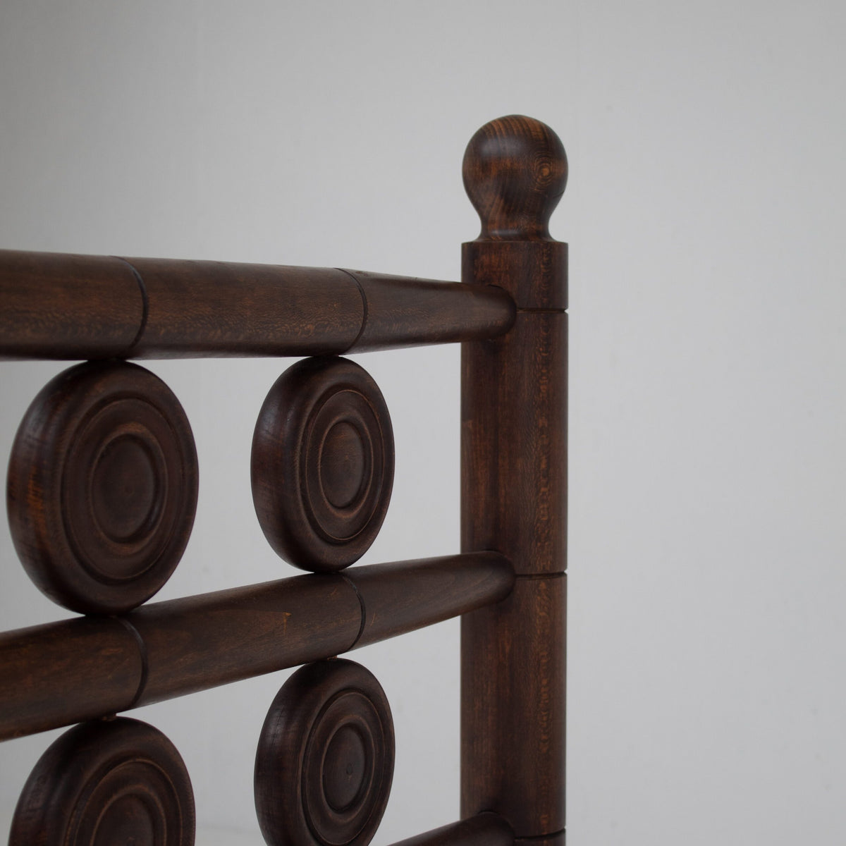 Mid-Century Wooden Bed with Sculptural Headboard — view 10