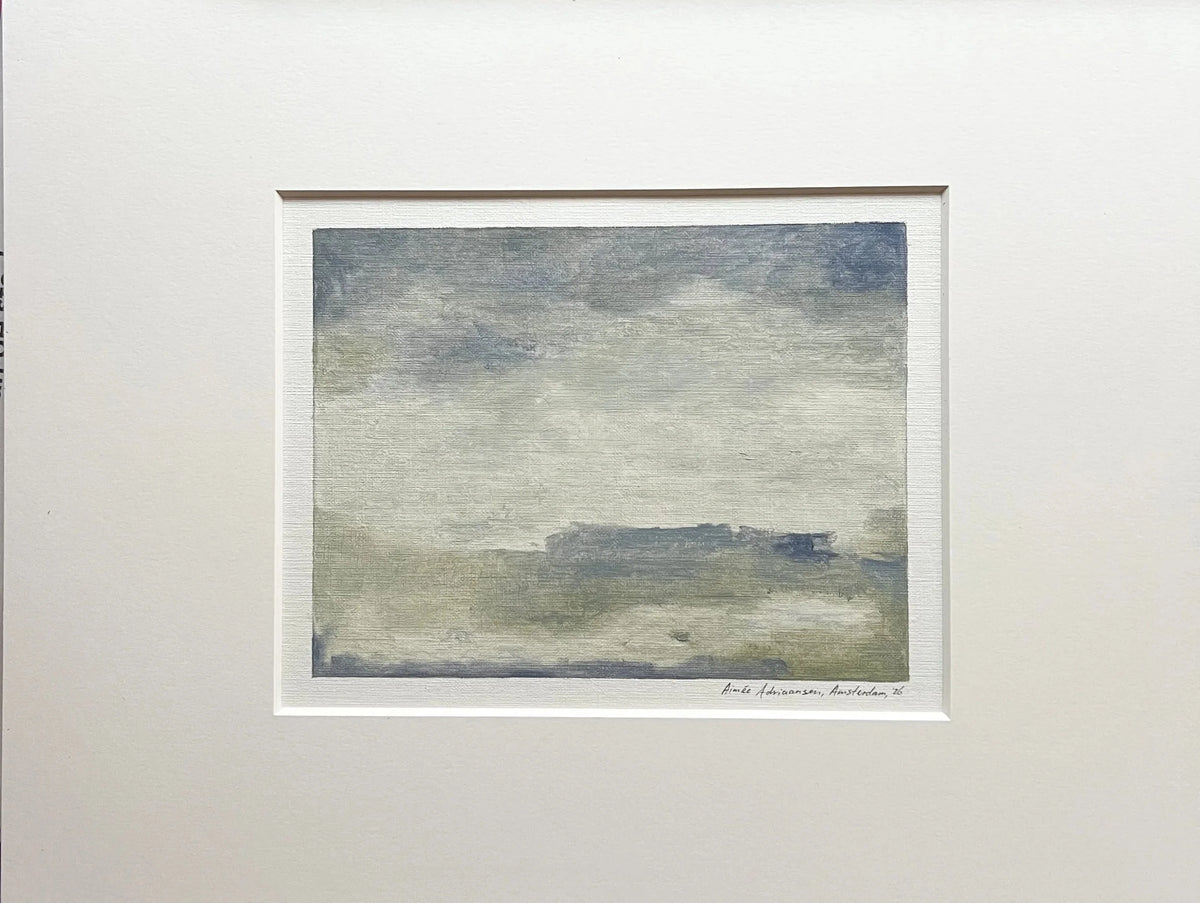 Oil Painting on Paper - 27, (2026) — side angle showing muted blue tones