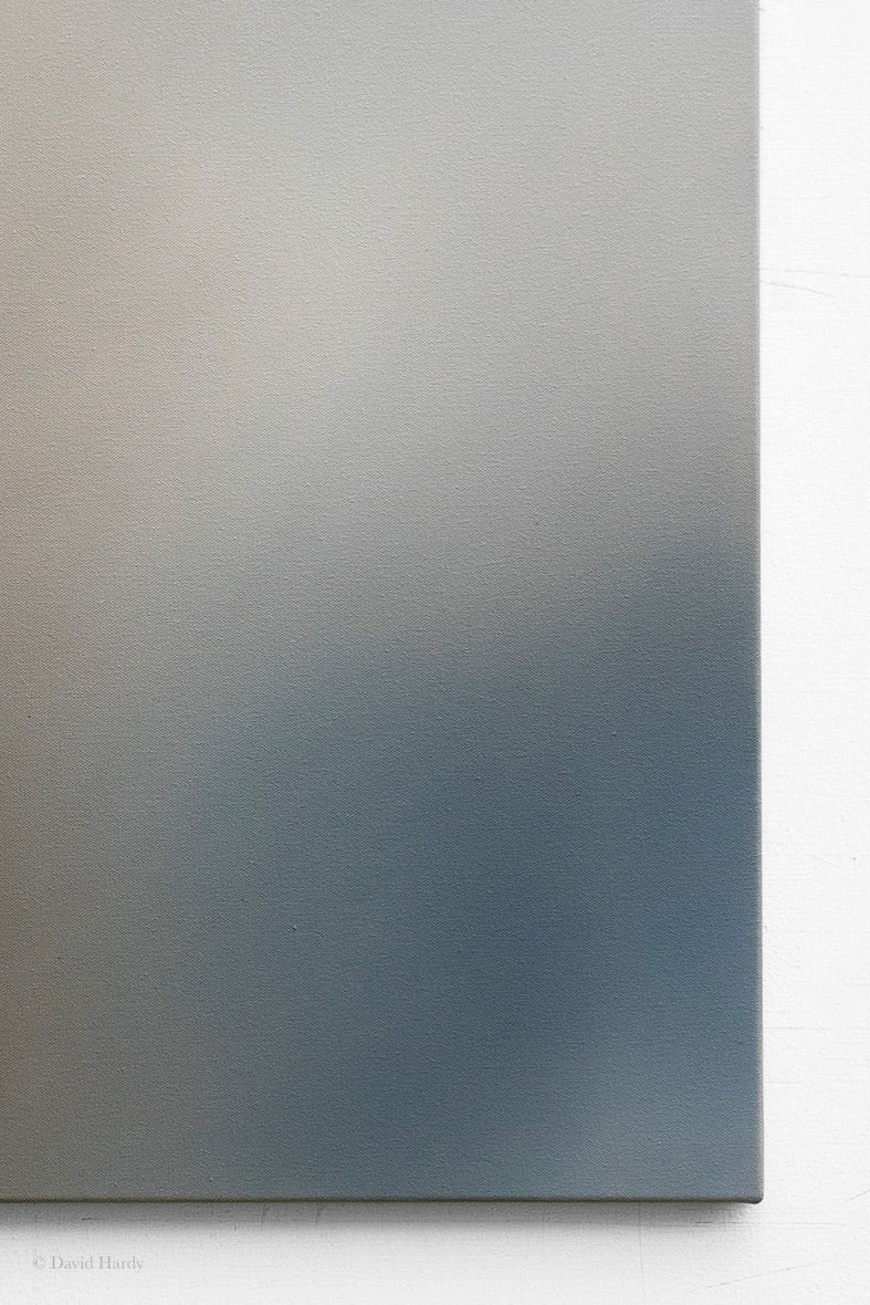 Abstract oil painting with gray-blue gradient fading to light