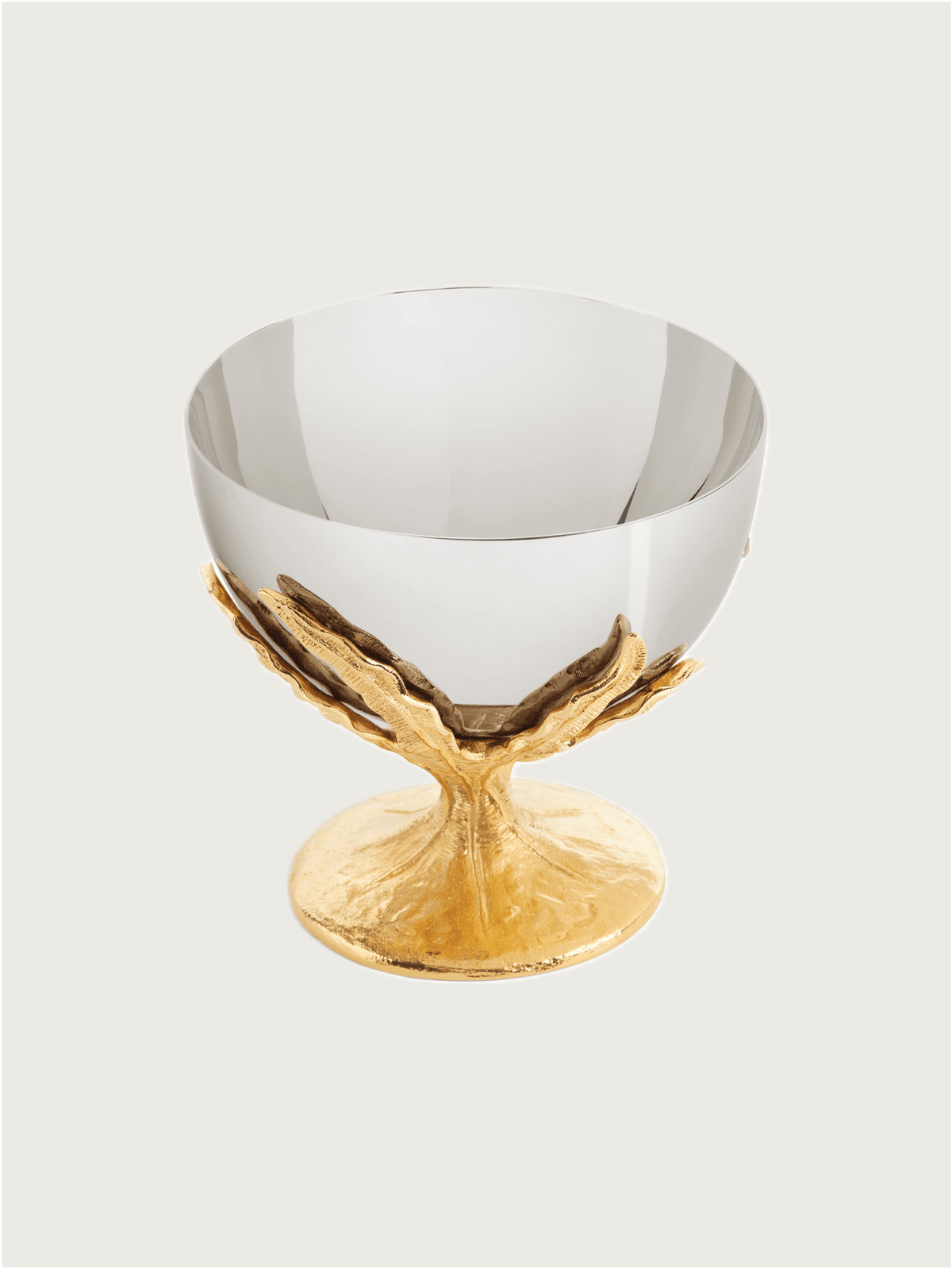 Fern Bowl - Small — close-up of polished silver bowl with gold base