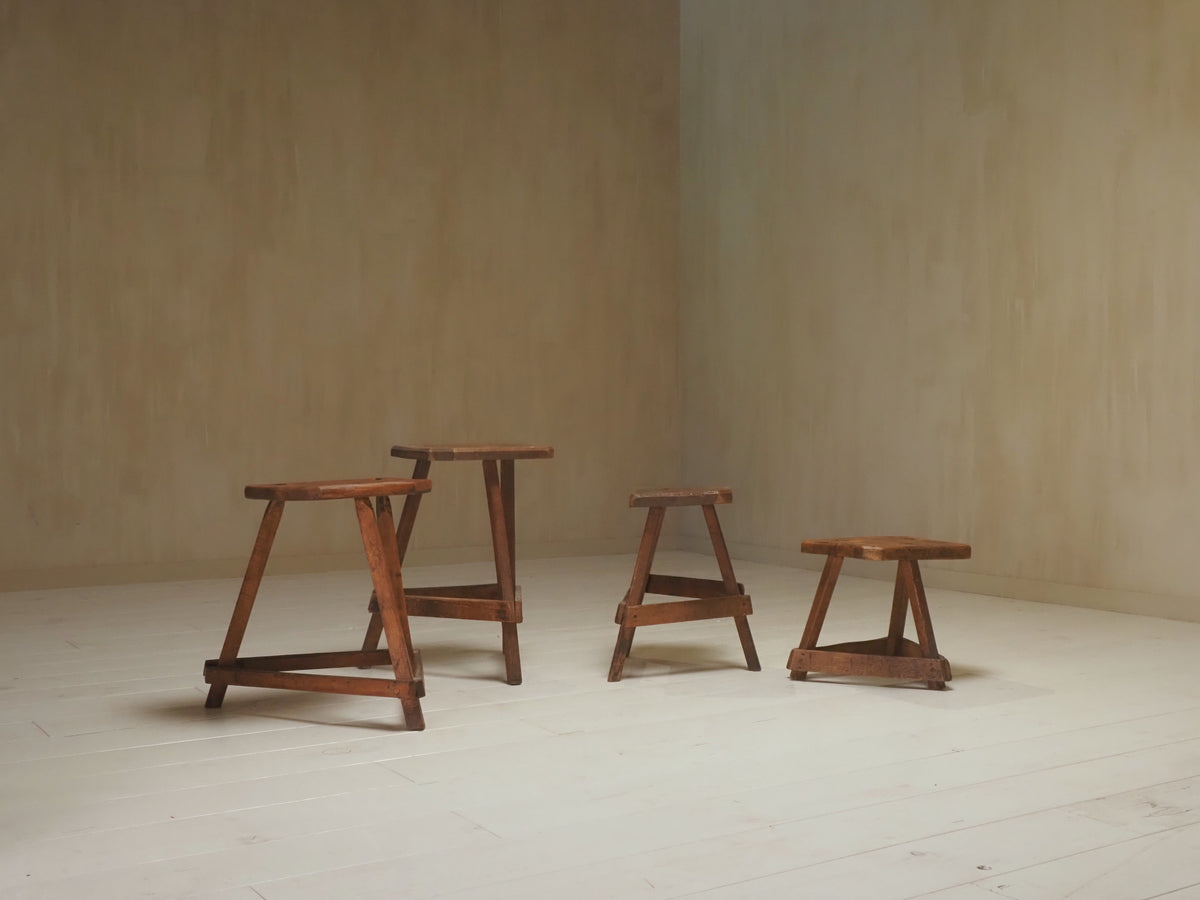 Set of 19th Century English Antique Oak Cutler's Stools — additional view
