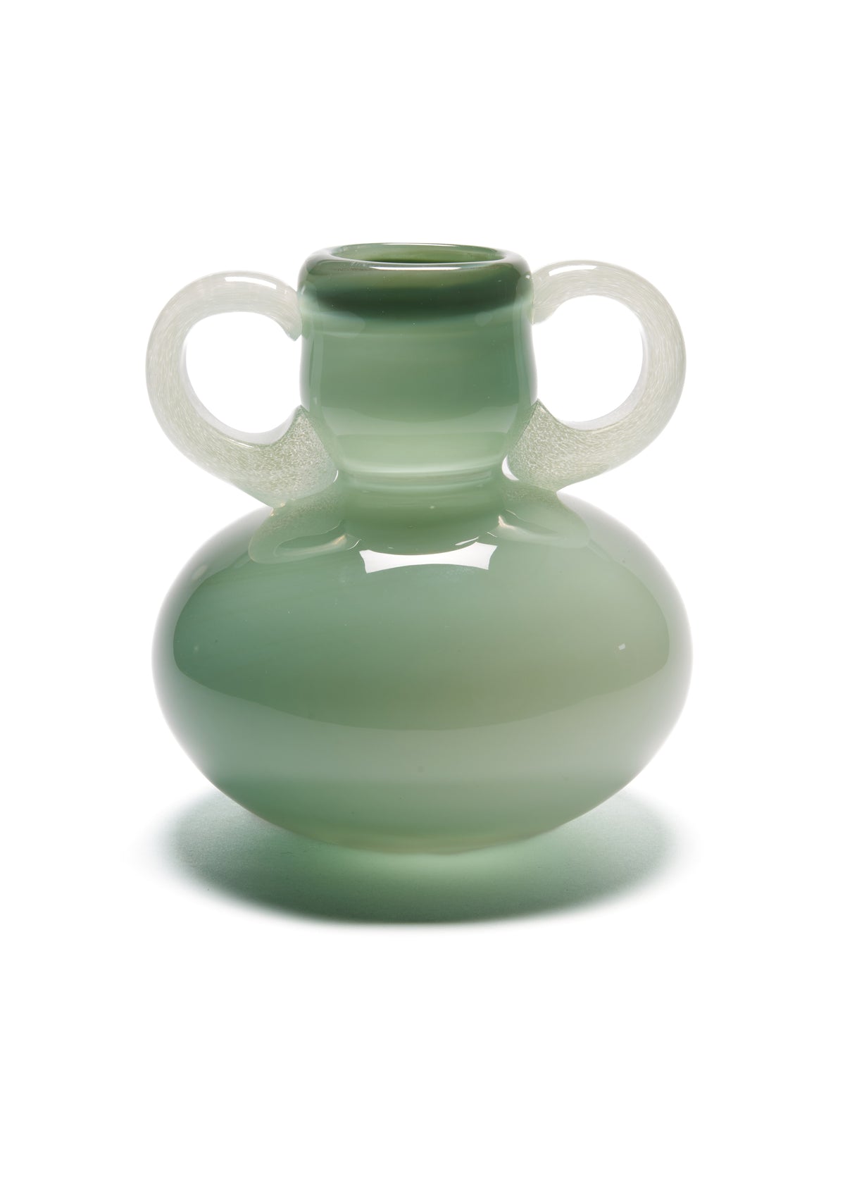 The Vase 03 — top view of green glass with two handles